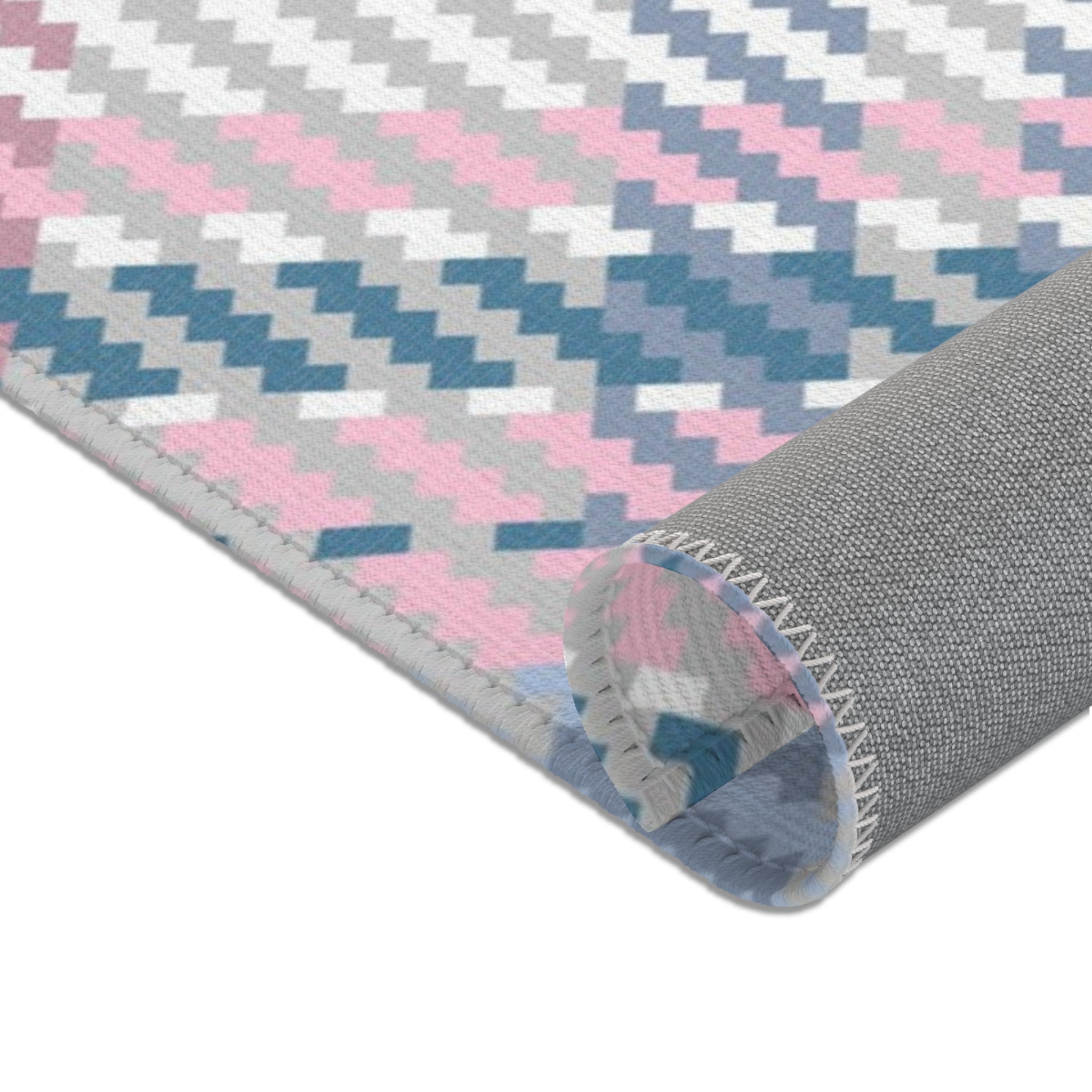 Plaid Area Rug | Retro Pink Blue, Off White