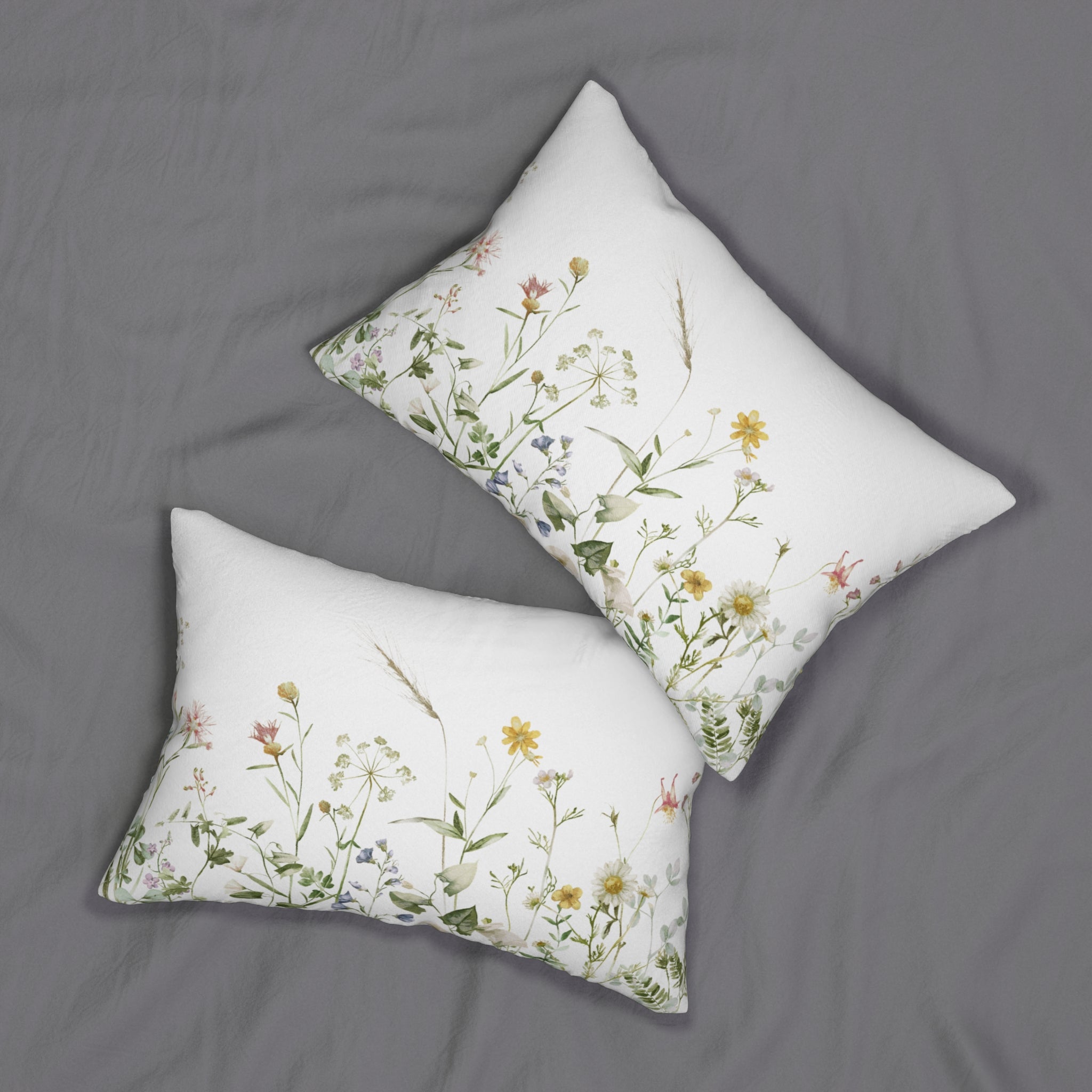 Floral Lumbar Pillow | White Sage Green Yellow