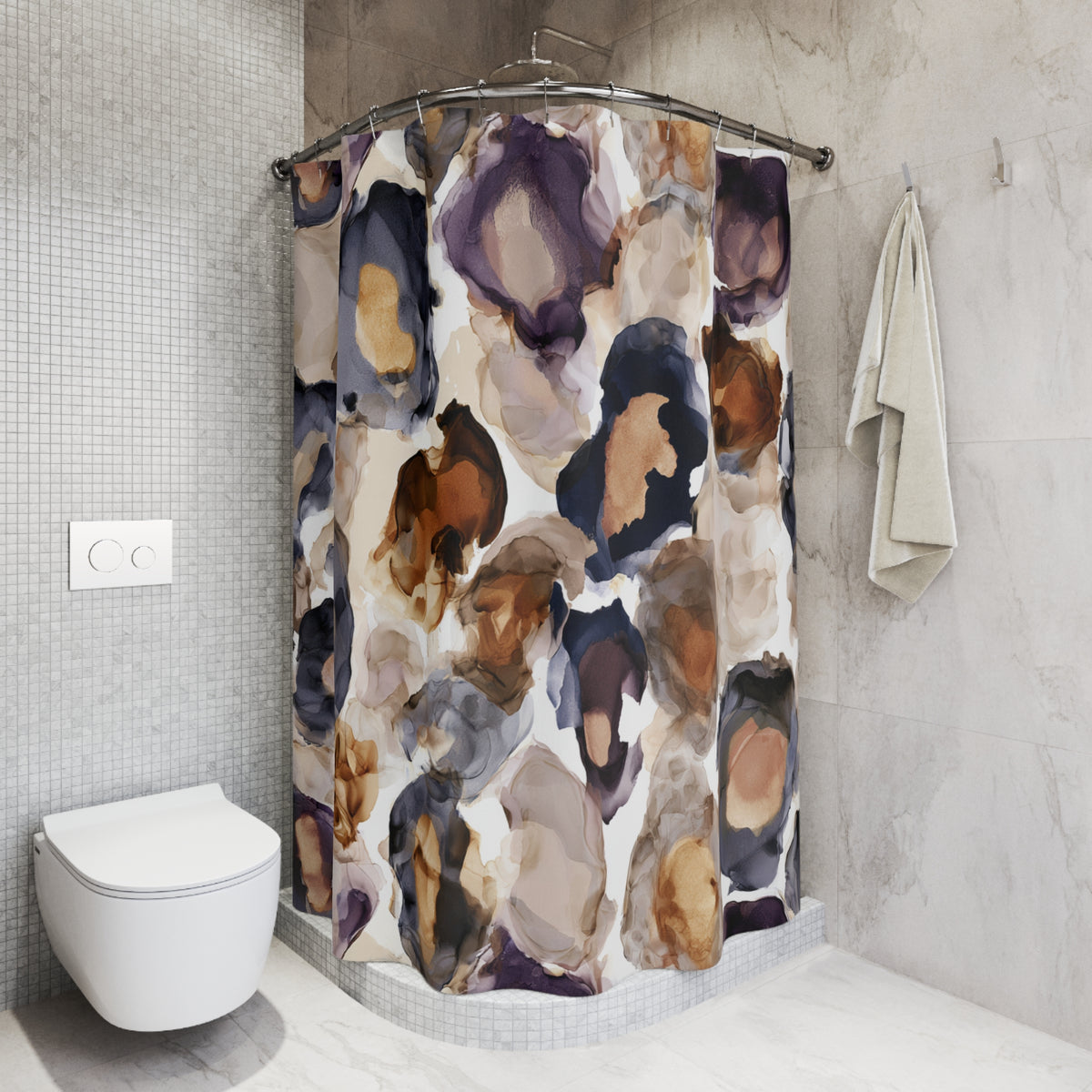 Navy Beige Moody Ink Floral Shower Curtain, Bath Curtain