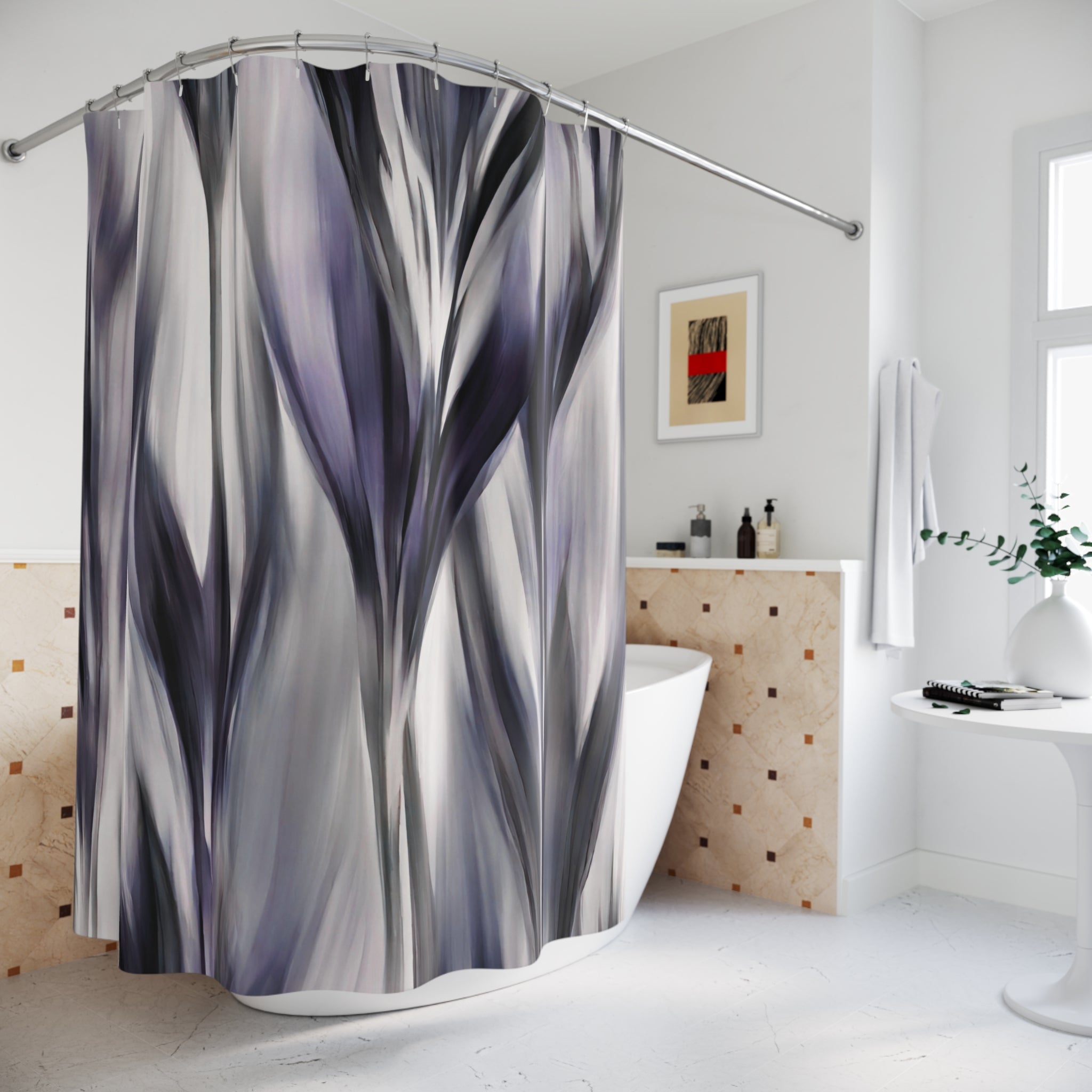 Abstract Dark Shower Curtain | Grey Bathroom Decor