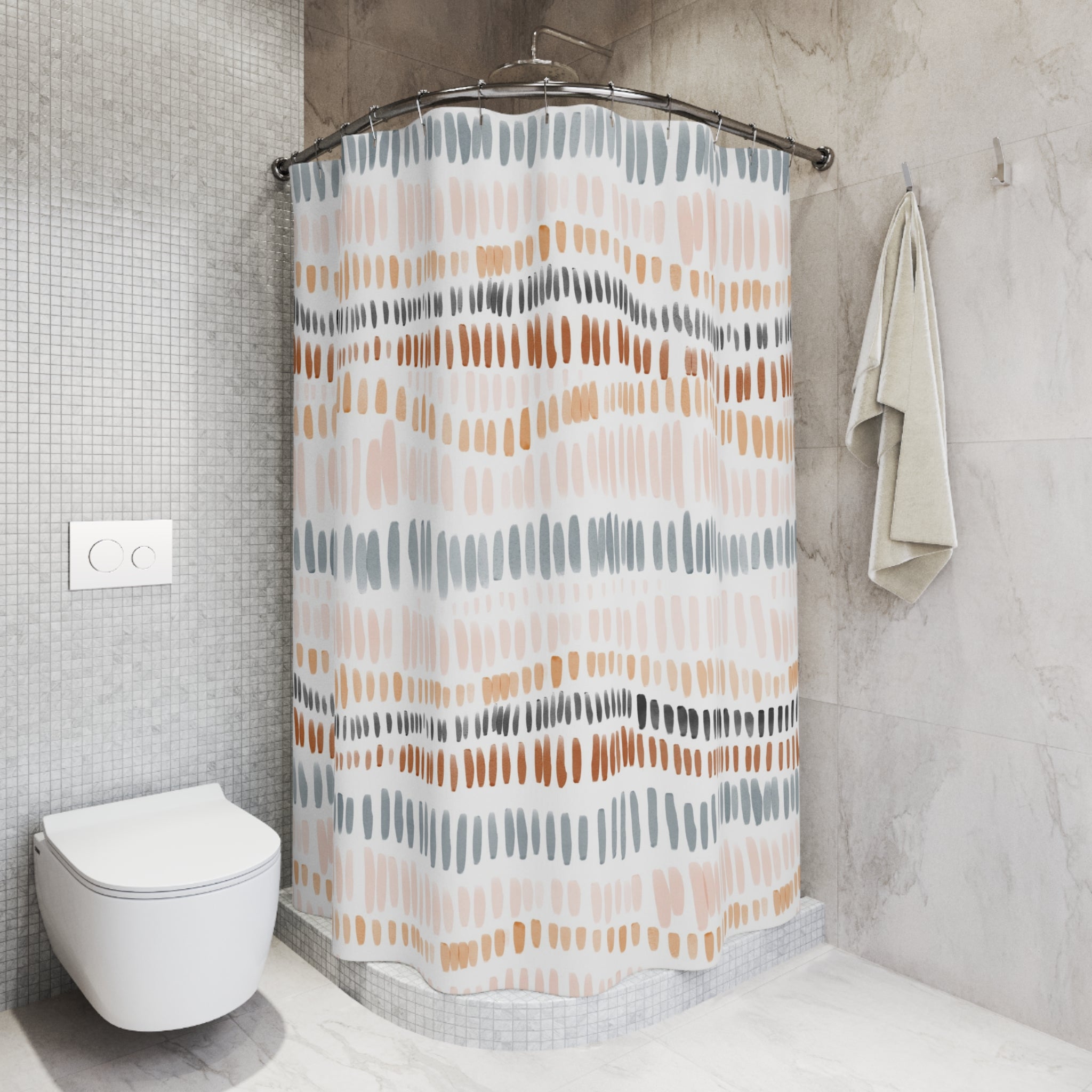 Boho Abstract Shower Curtain | Blush Pink Blue Rust White