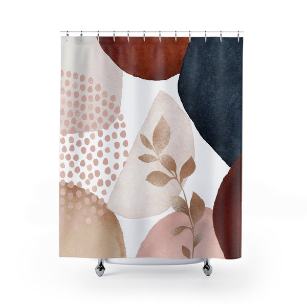 Abstract Shower Curtain | Navy Blue, Rust, Blush Pink