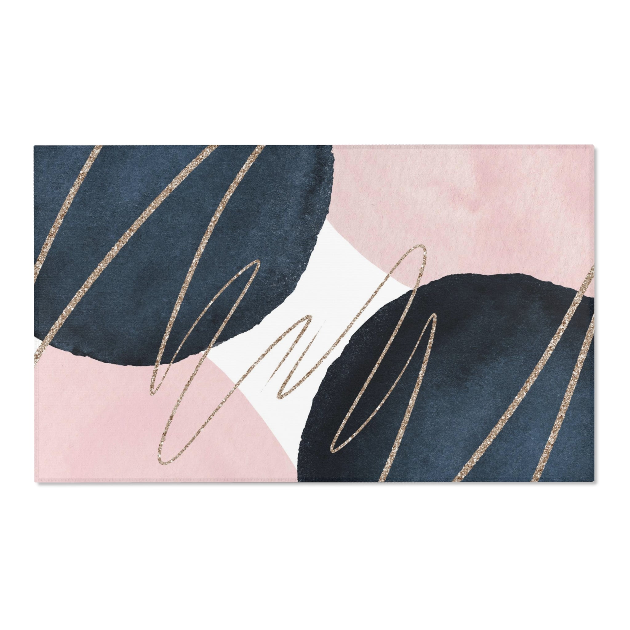 Abstract Boho Area Rug | Navy Blue, Blush Pink Gold Watercolor