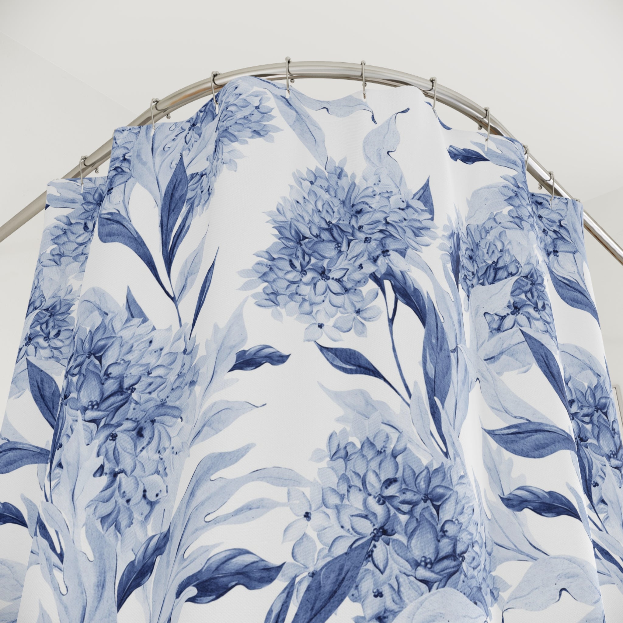Floral Shower Curtain | Blue White Tropical Leaves Bathroom Decor