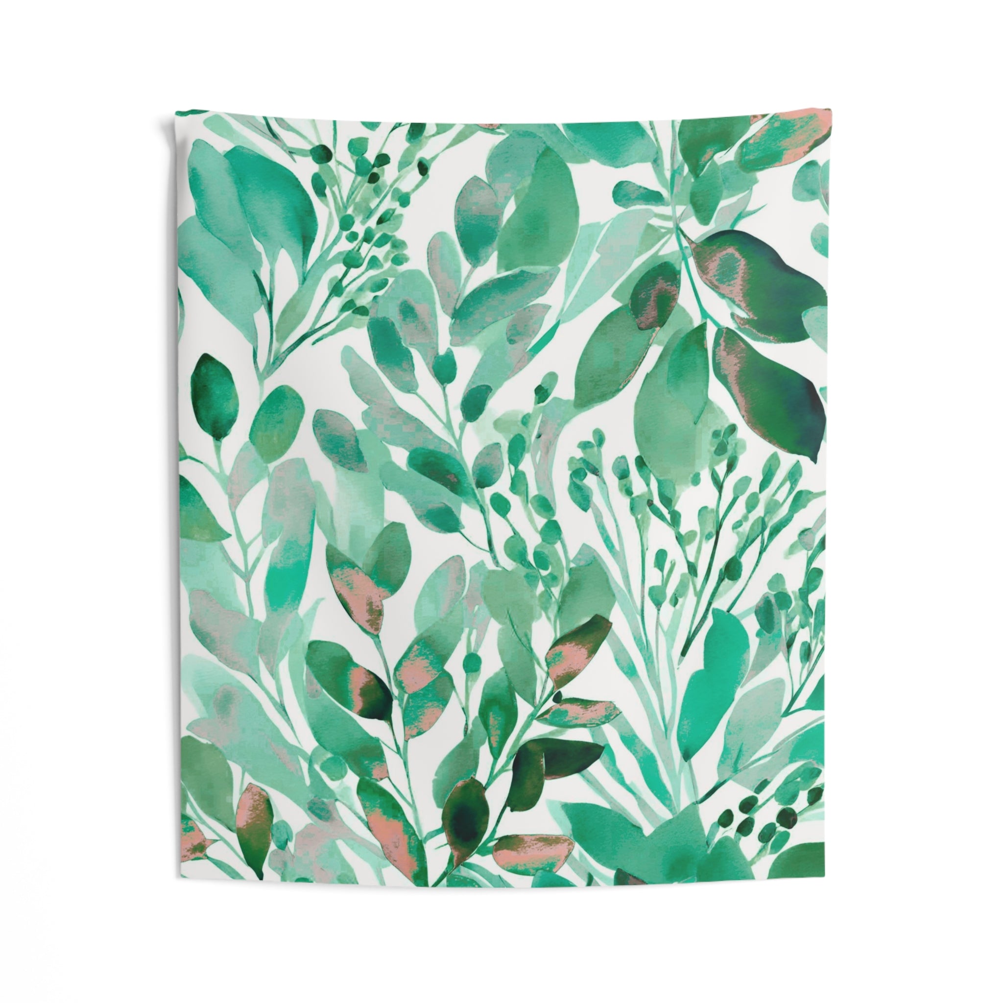 Abstract Floral Wall Hanging Fabric Tapestry; Green White Watercolor
