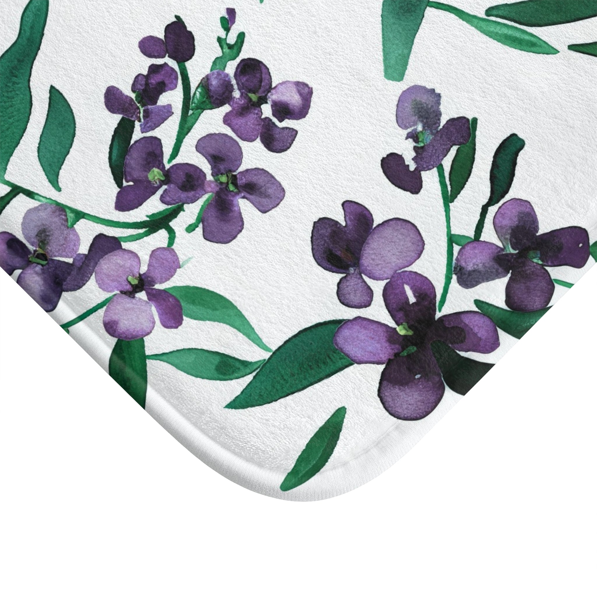 Floral Bath, Kitchen Mat | Botanical White Purple, Green Watercolor