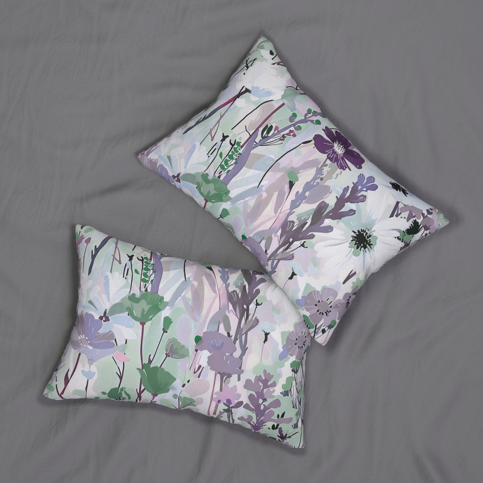Abstract Floral Lumbar Pillow | Sage Green Blue Purple White
