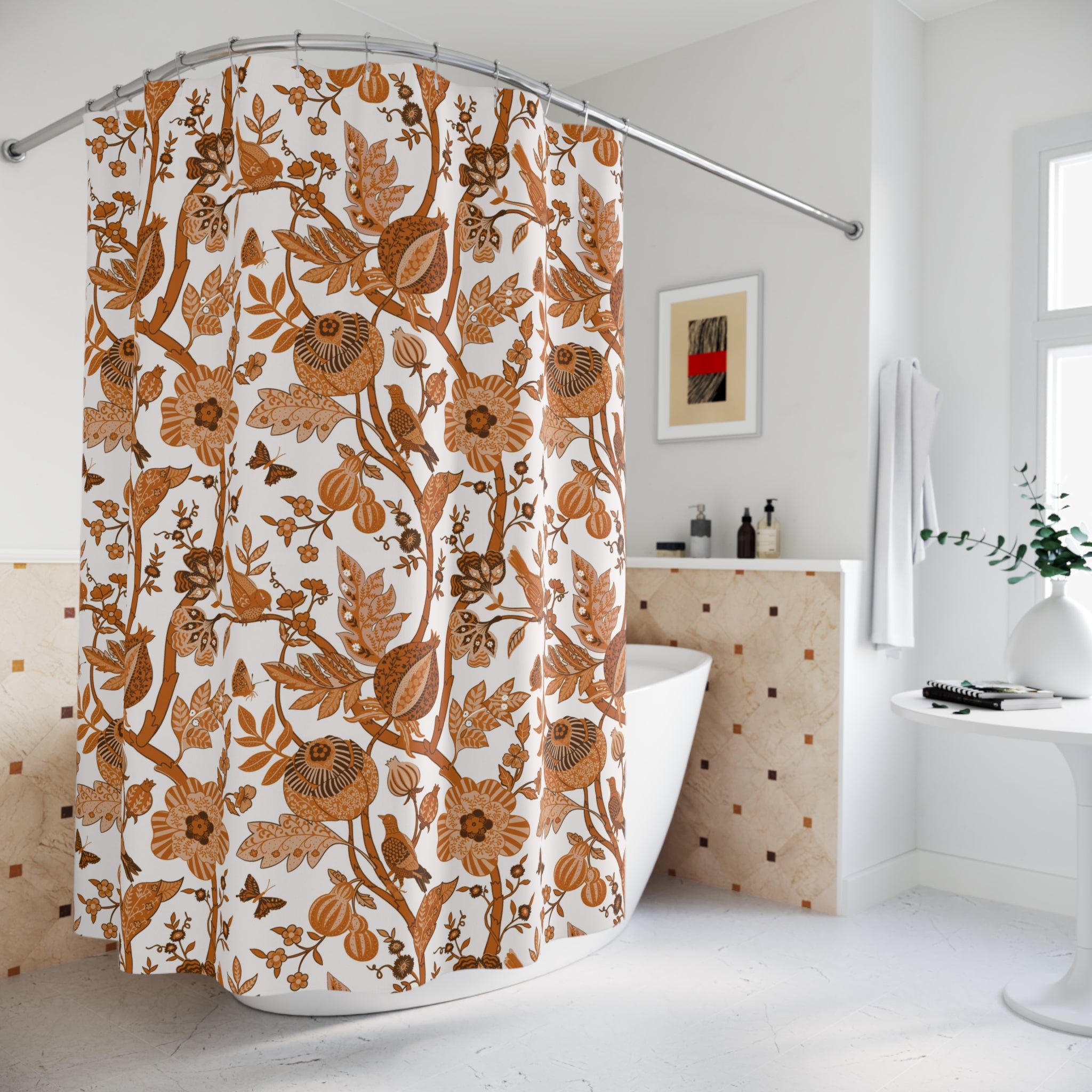 Chinoiserie Floral Shower Curtain | Burnt Orange White