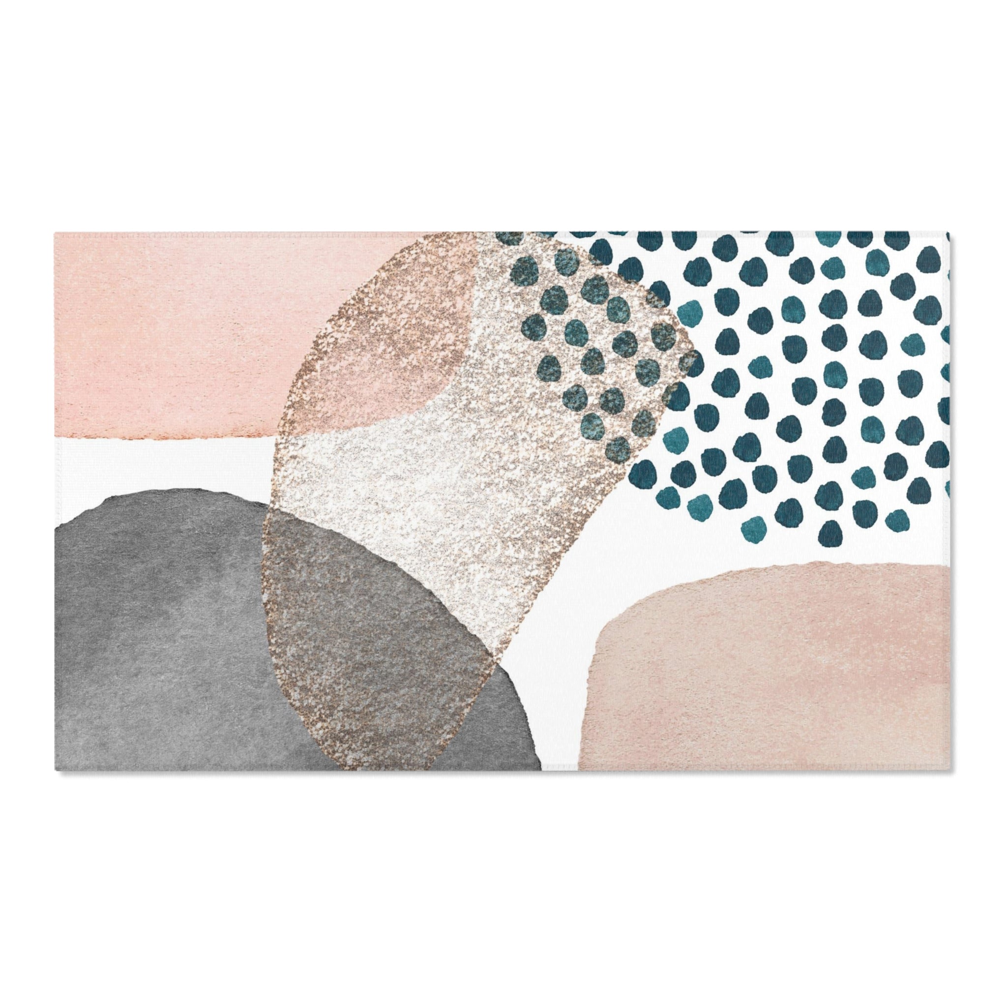 Abstract Boho Area Rug | Modern Modern Blush Pink, White Beige, Grey Blue