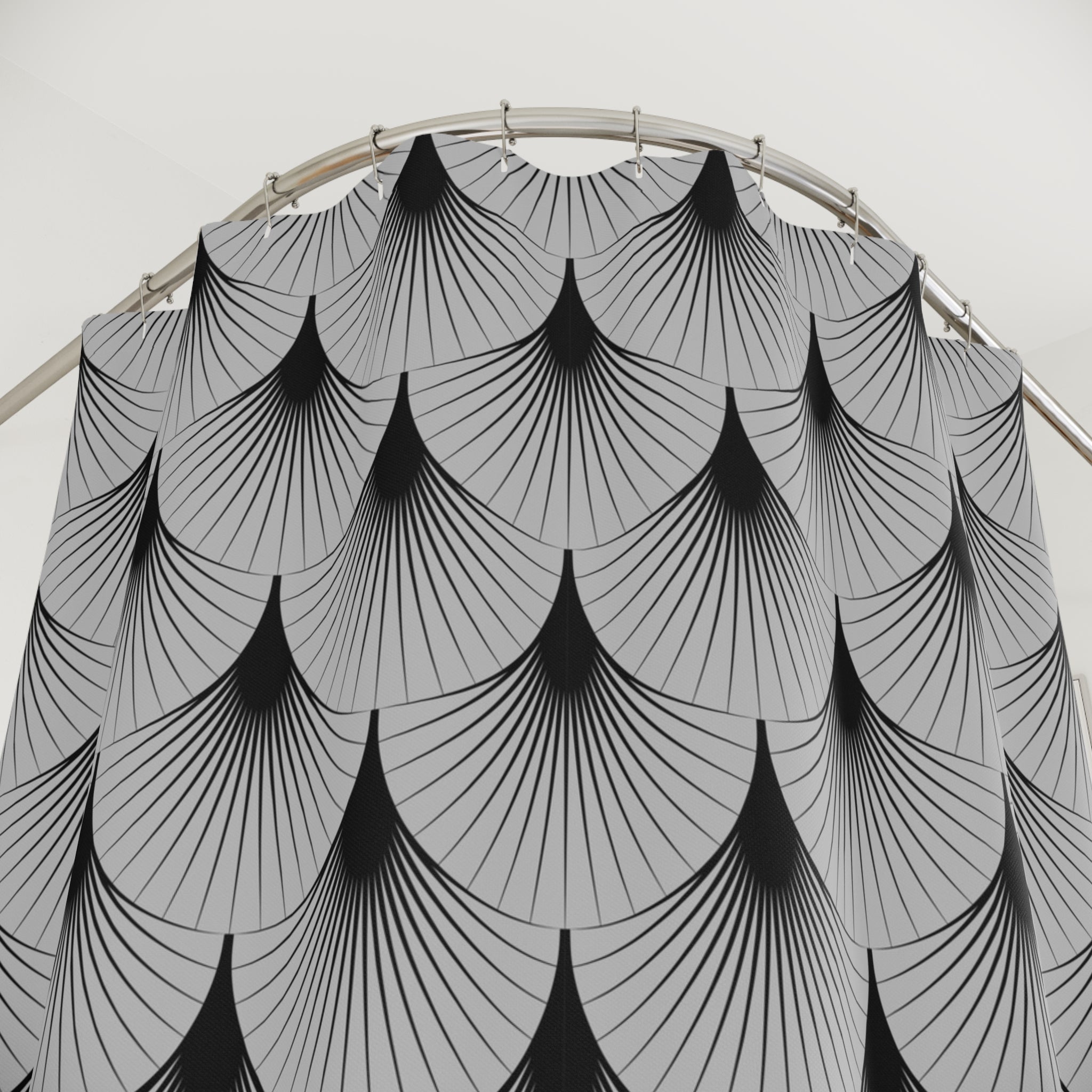 Black Grey Shower Curtain | Art Deco Nouveau Fan