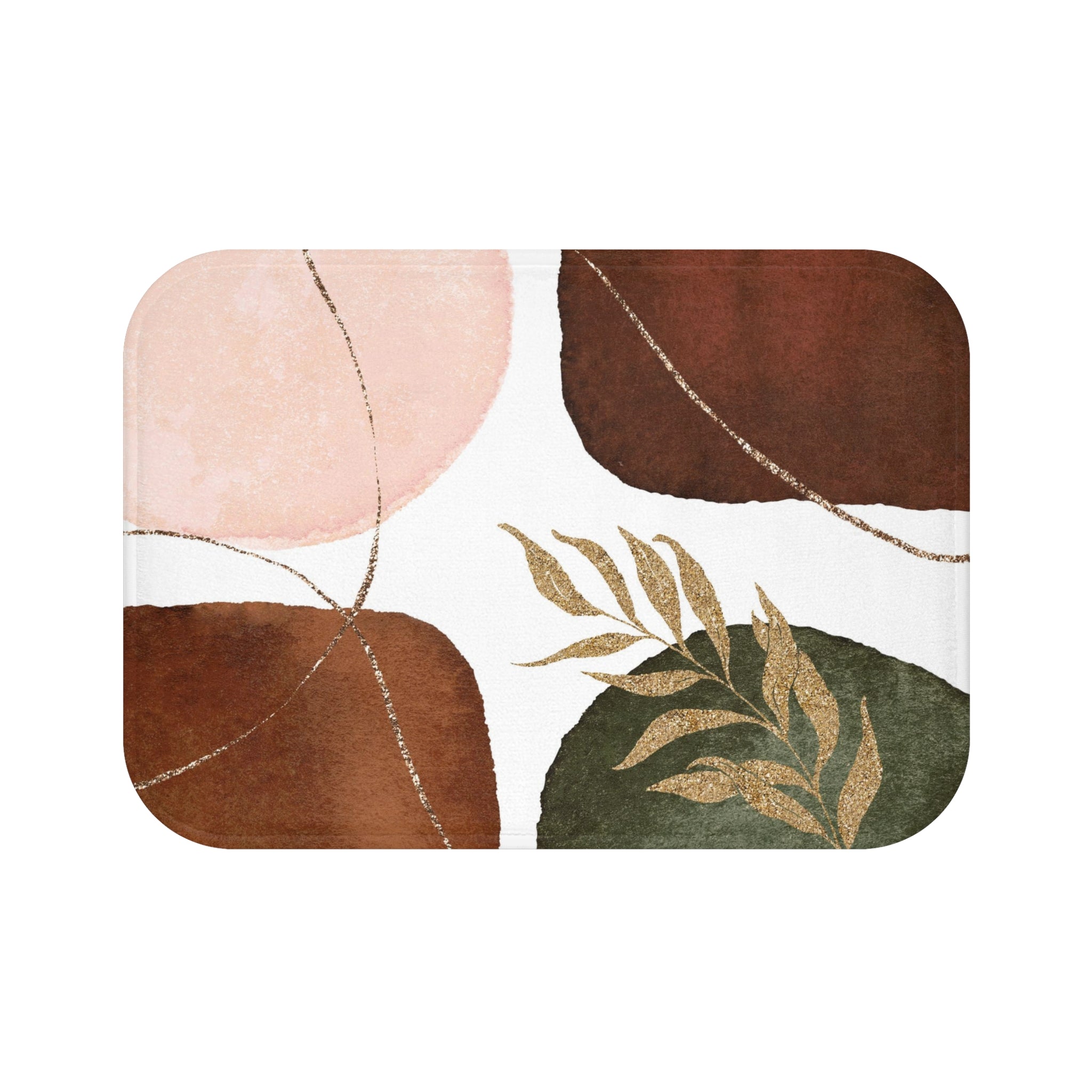 Abstract Bath Mat | Blush Pink, Rust Brown, Green Beige Floral