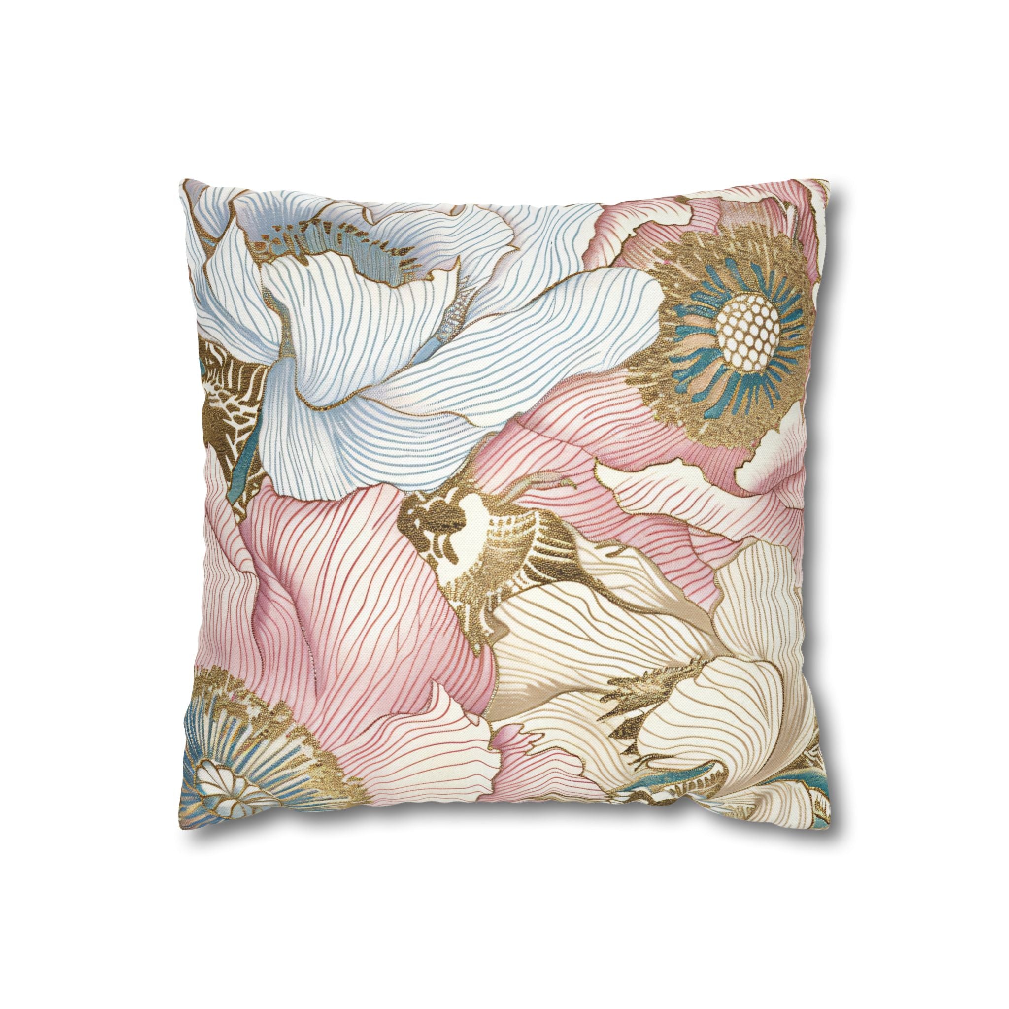 Floral Pillow Cover | Pink Blue Beige