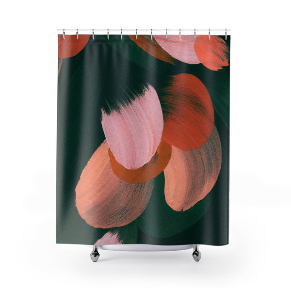 Abstract Shower Curtain | Forest Hunger Green, Pink Curtain