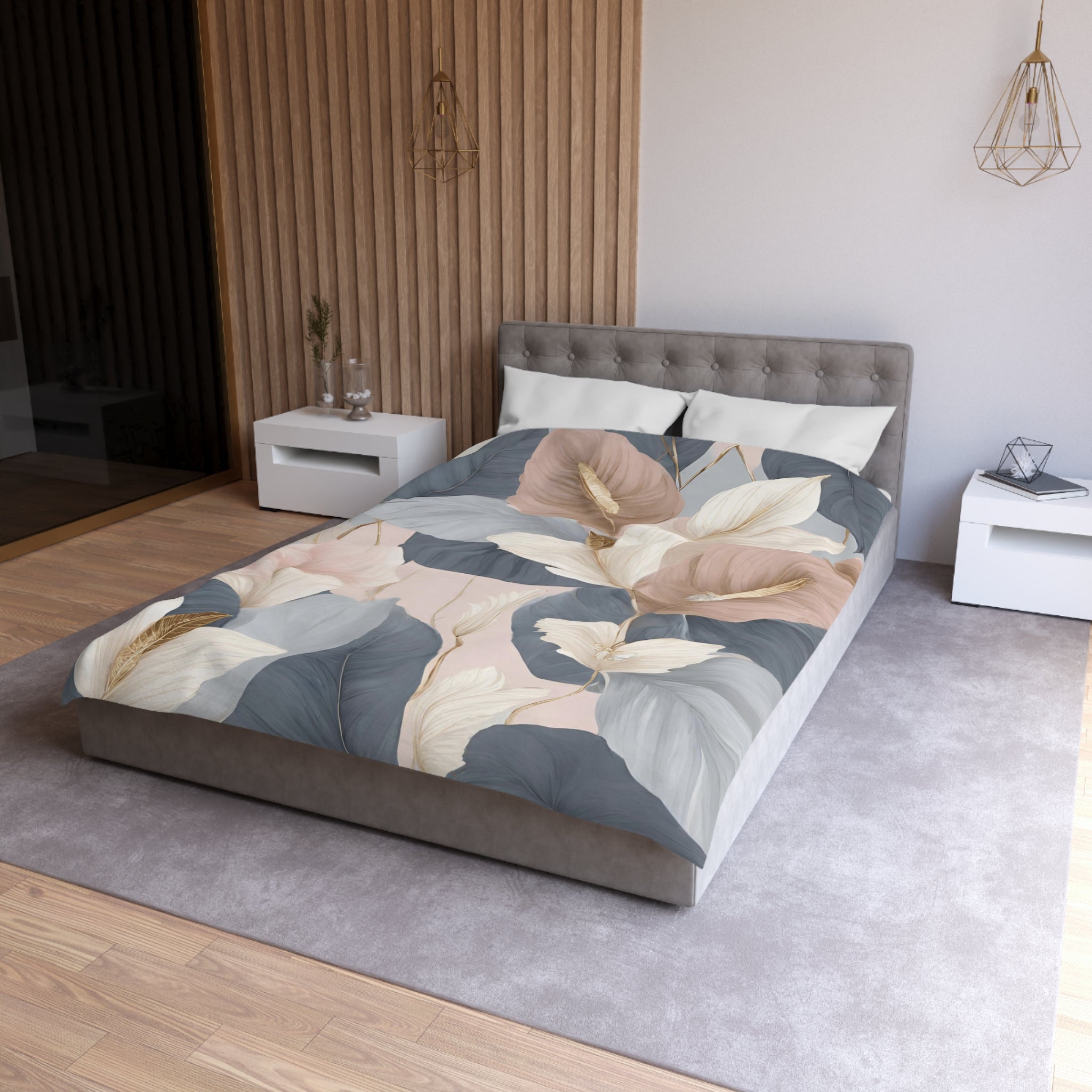 Abstract Floral Bedding Set | Blue Blush Leaves