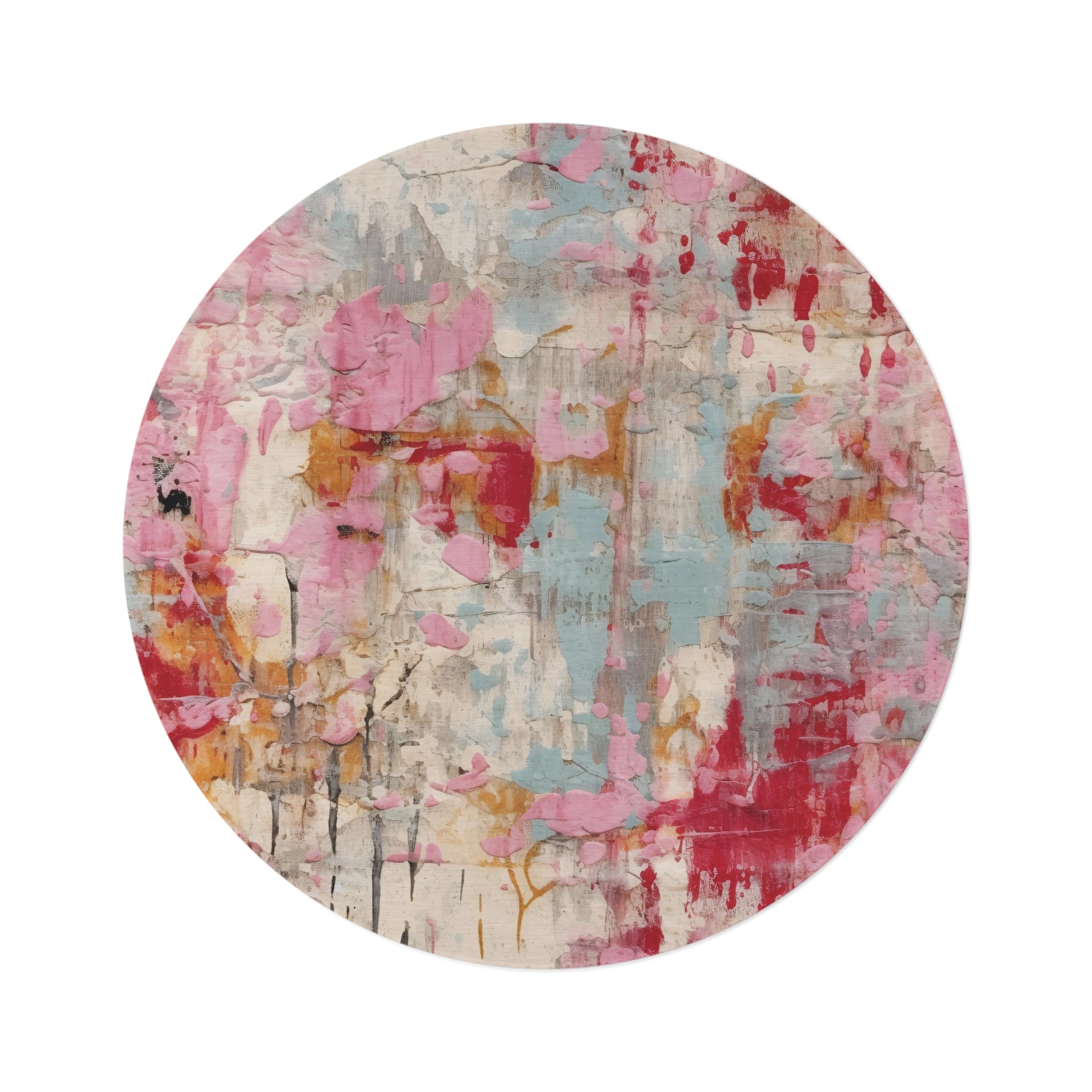 Colorful Round Area Rug | Abstract Red Pink Blue Beige