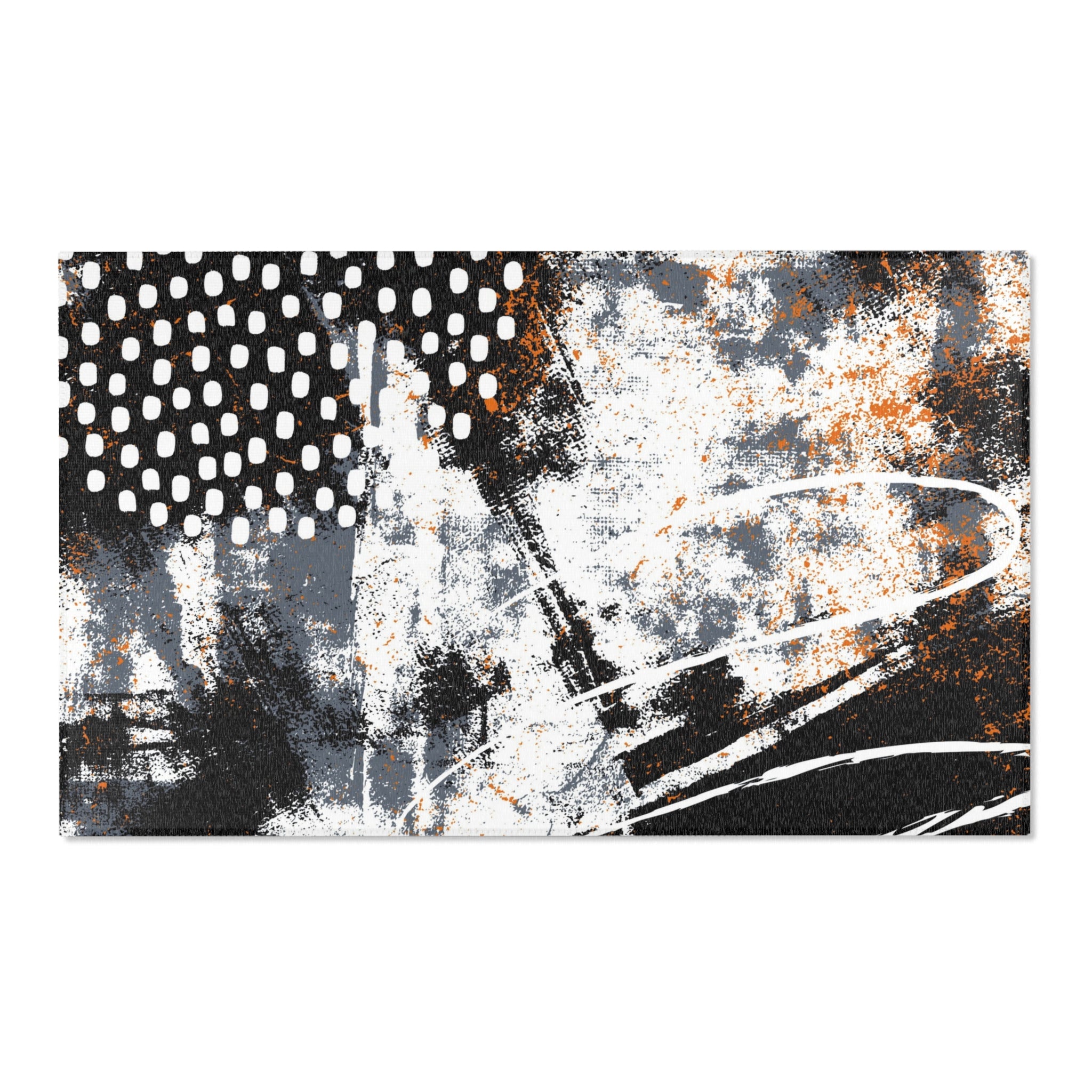 Abstract Boho Area Rug | Black, White Orange Minimalist