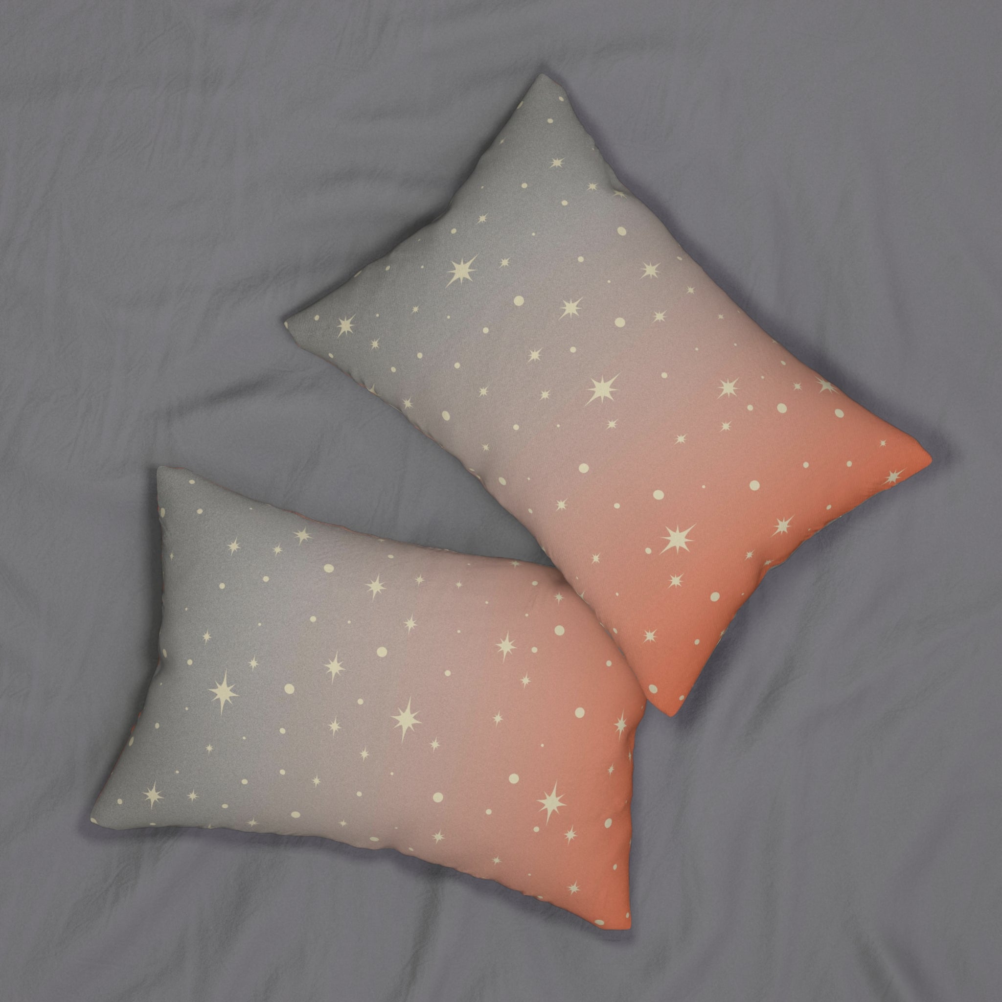 Abstract Lumbar Pillow | Gray Orange Ombre, Beige Boho Stars