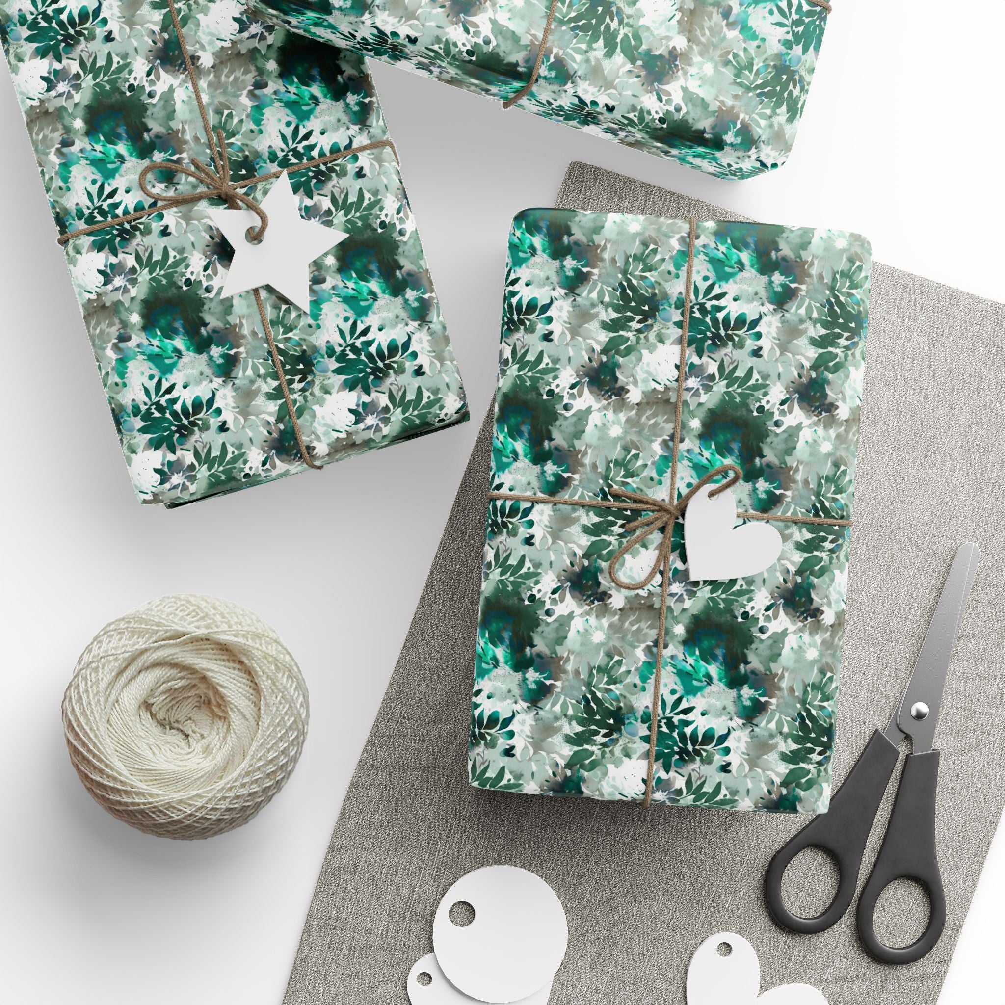 Abstract Leaves Wrapping Paper | Emerald Green Floral Gift Wrap for the Holidays, Birthdays