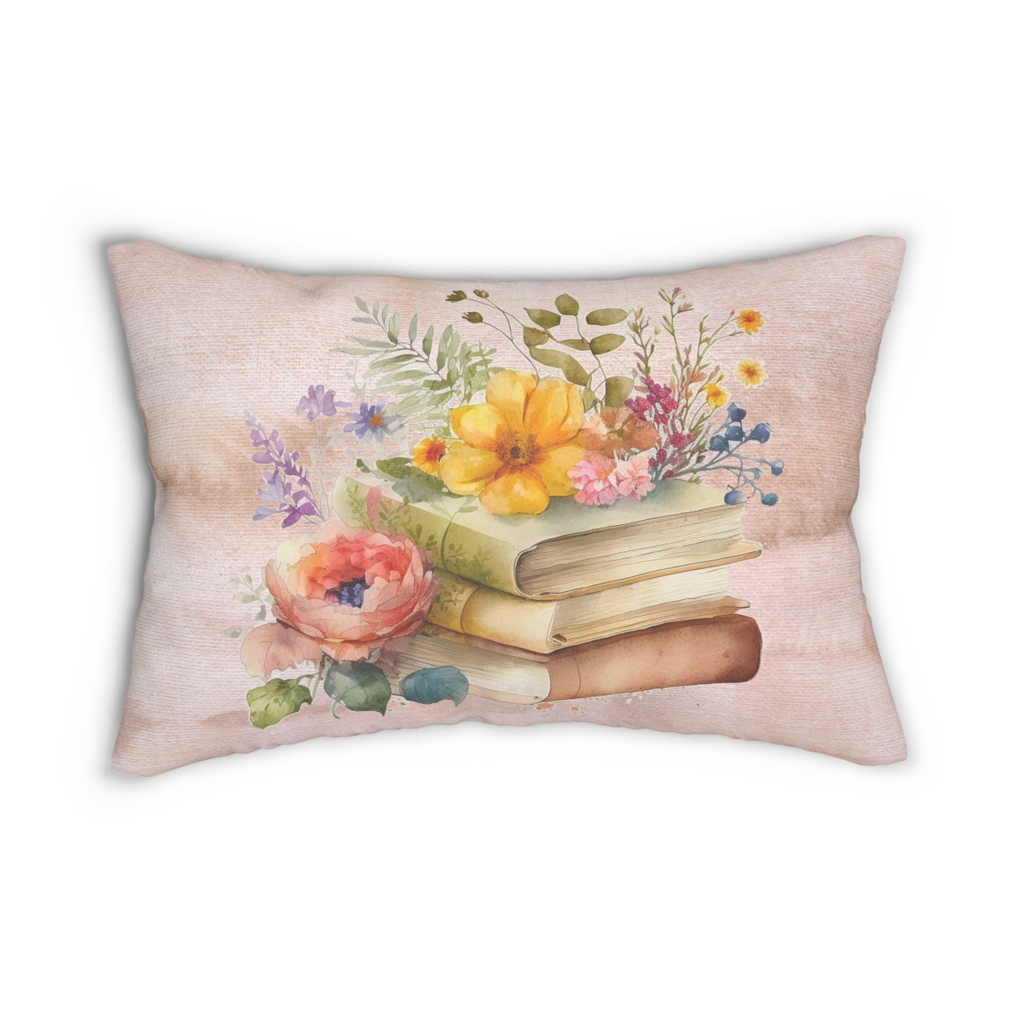 Boho Lumbar Pillow | Colorful Flowers and Books