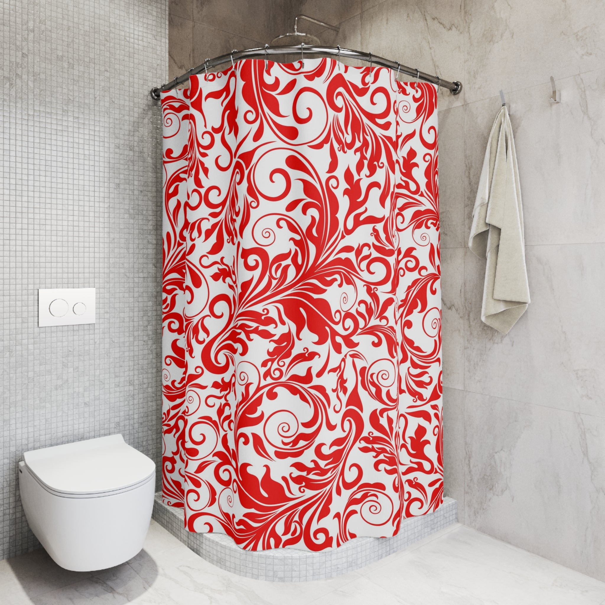 Art Nouveau Shower Curtain | Red White Fabric Curtain