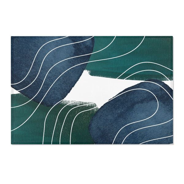 Abstract Boho Area Rug | Emerald Green, Navy Blue White