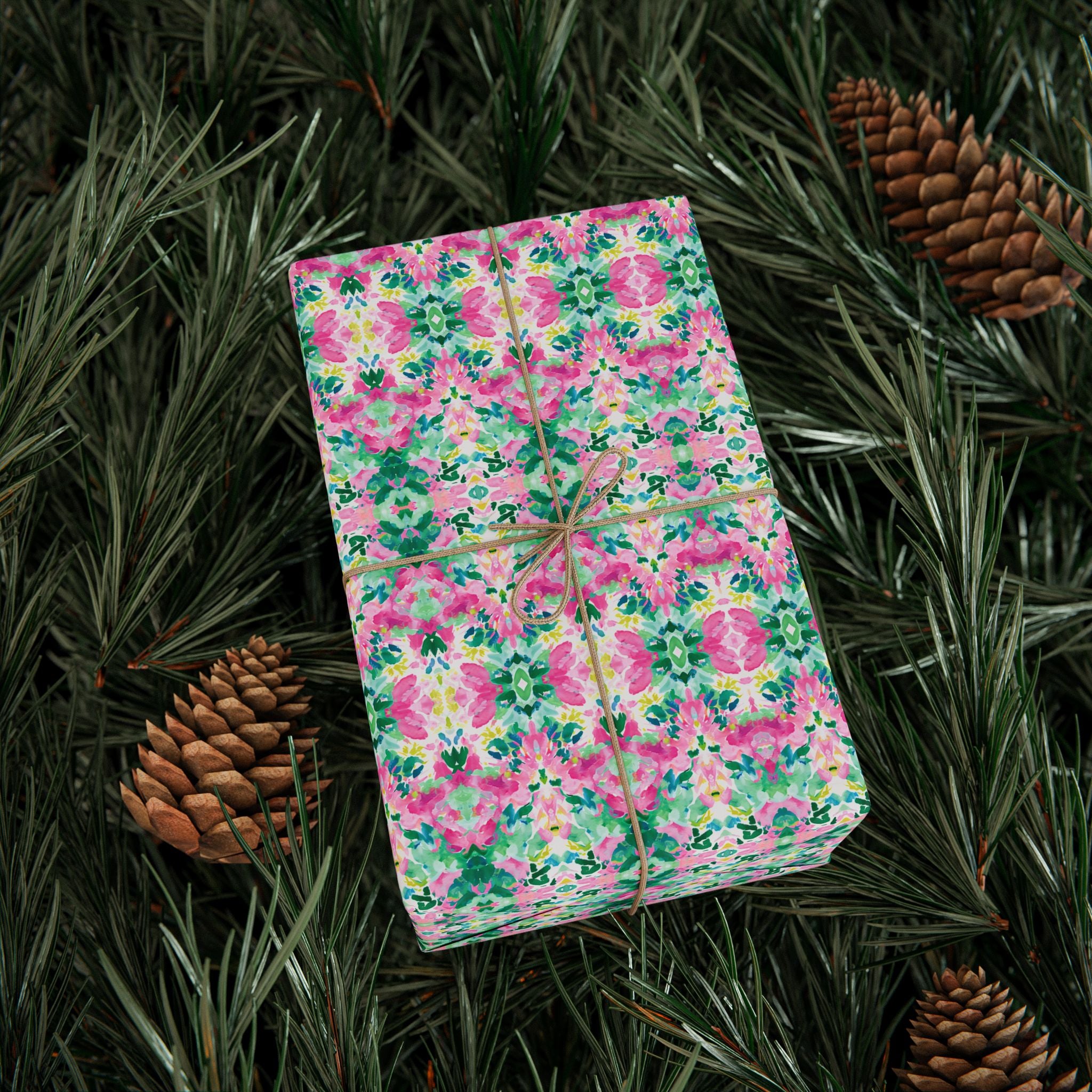 Abstract Wrapping Paper, Green Pink Gift Wrapping for the Holidays, Birthdays