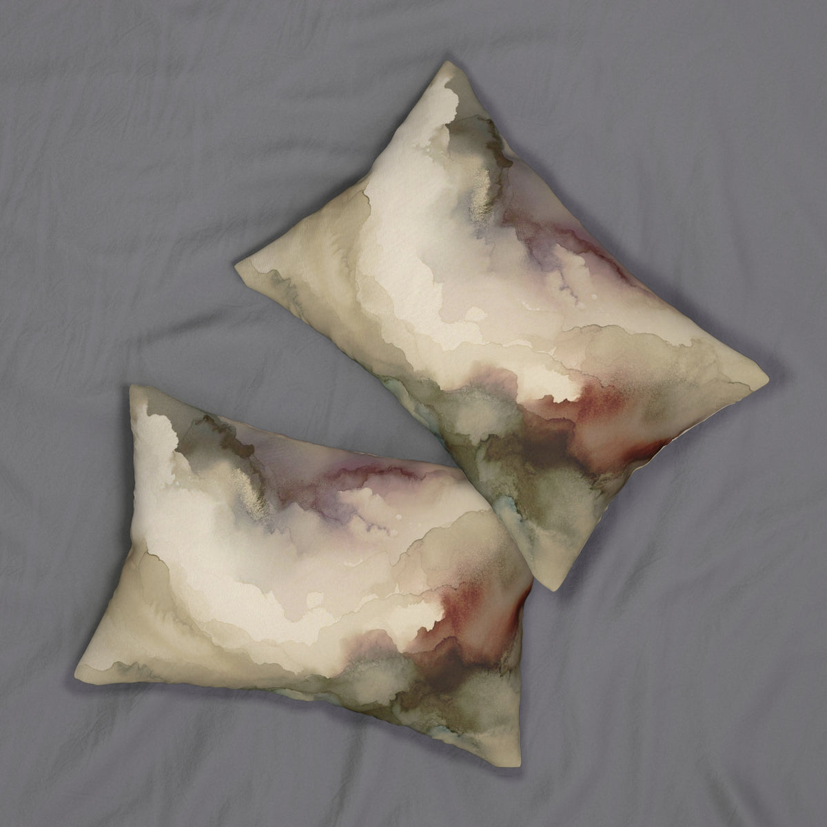 Taupe Mauve and Rust Alcohol Ink Lumbar Pillow