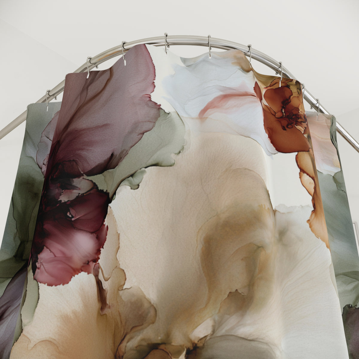 Mauve Sage Muted Floral Shower Curtain, Bath Curtain 71x74