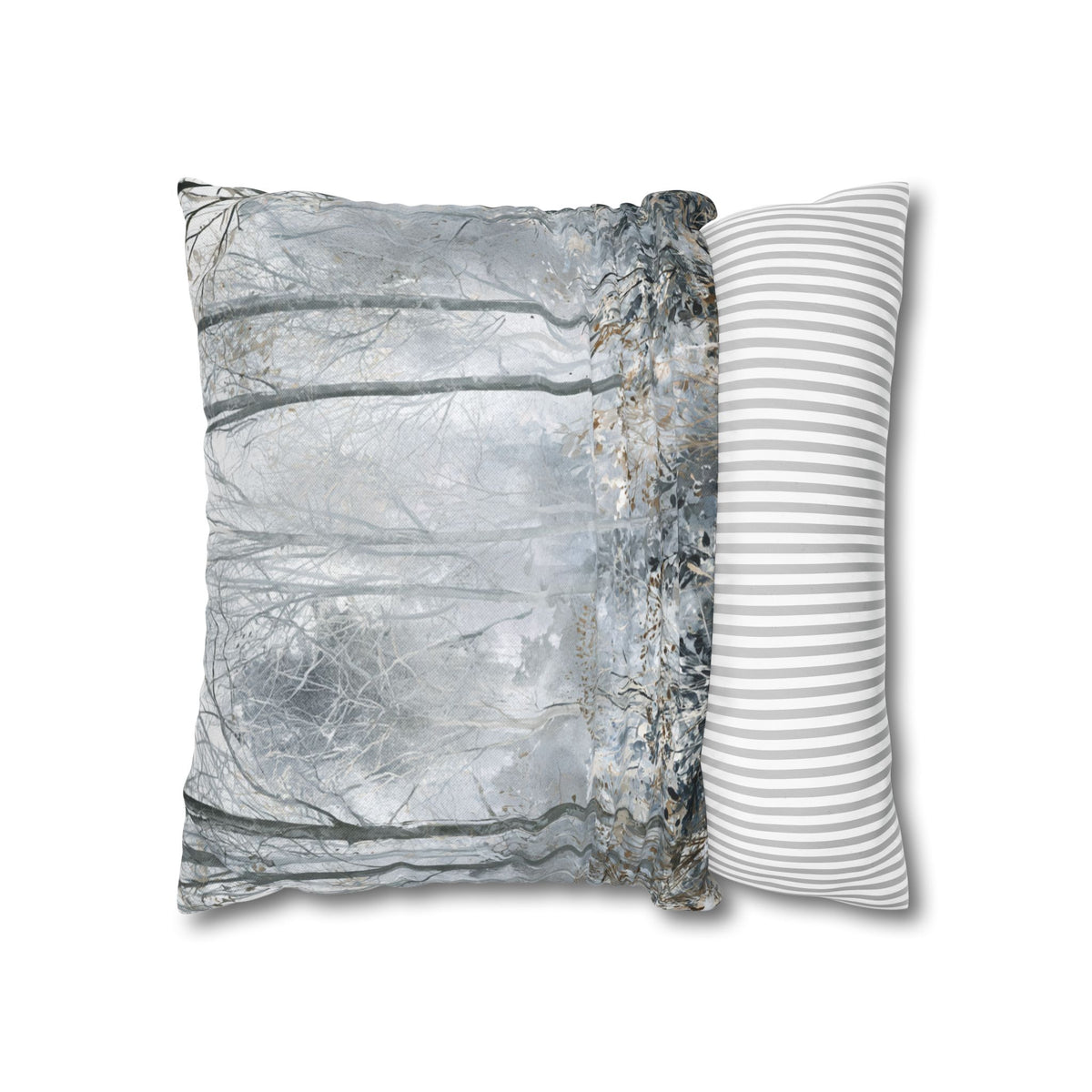 Misty Winter Forest Pillow Cover | Grey Blue Foggy Trees Pillowcase