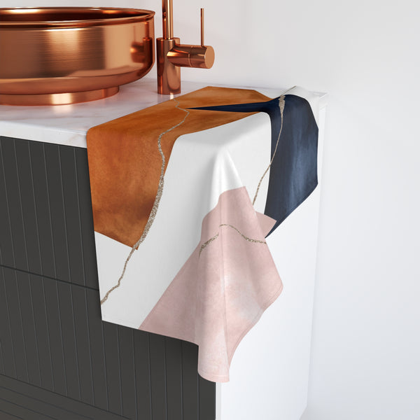 Abstract Kitchen, Bath Hand Towel | Navy Blue, Burnt Orange, Pink