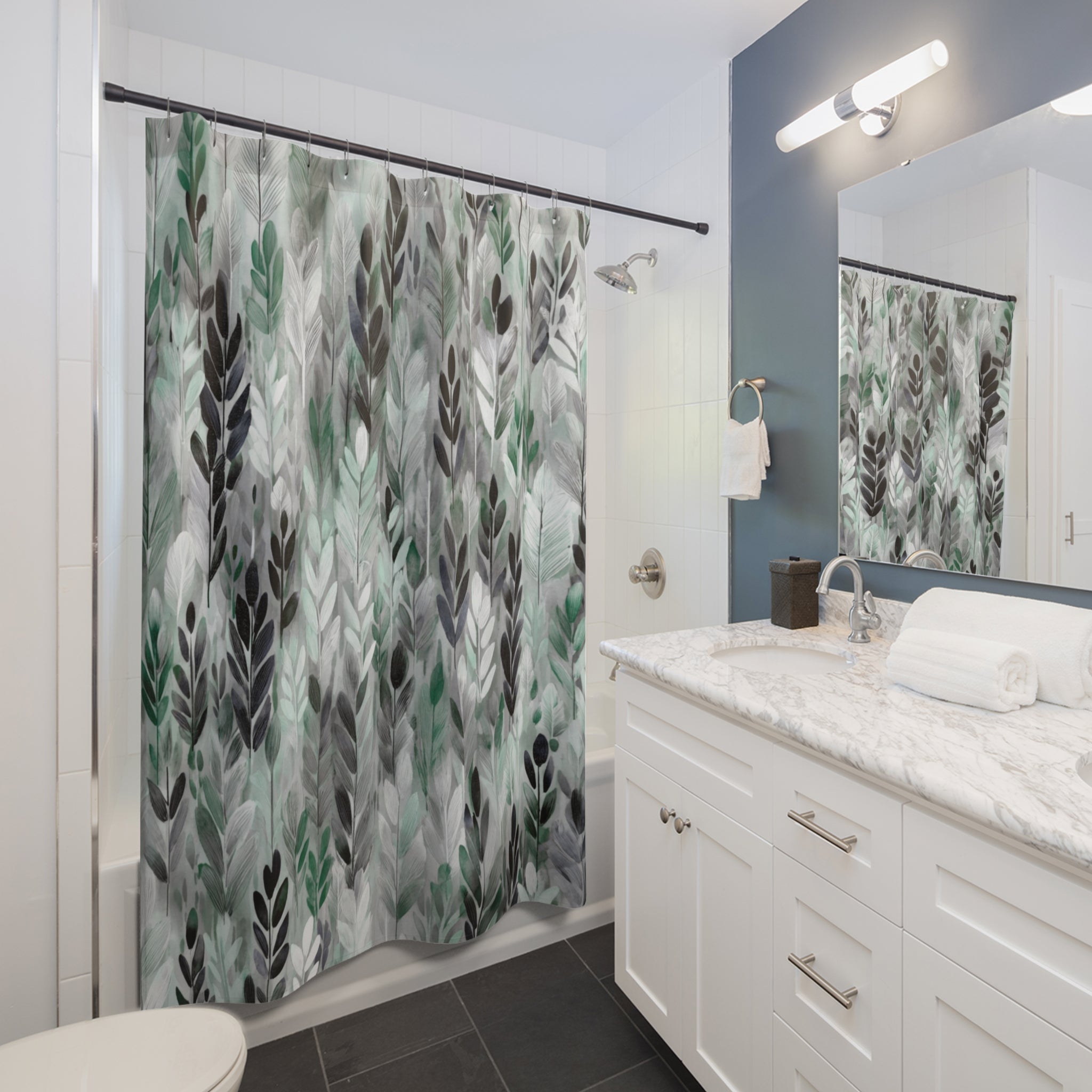 Boho Floral Shower Curtain | Earthy Leaves Bathroom