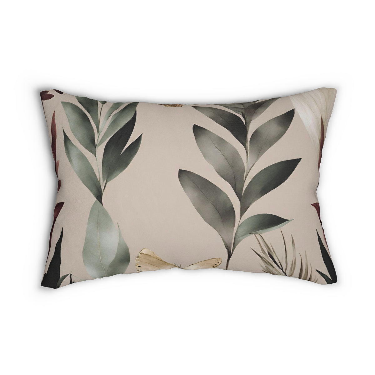 Sage Green Leaves and Butterflies Lumbar Pillow