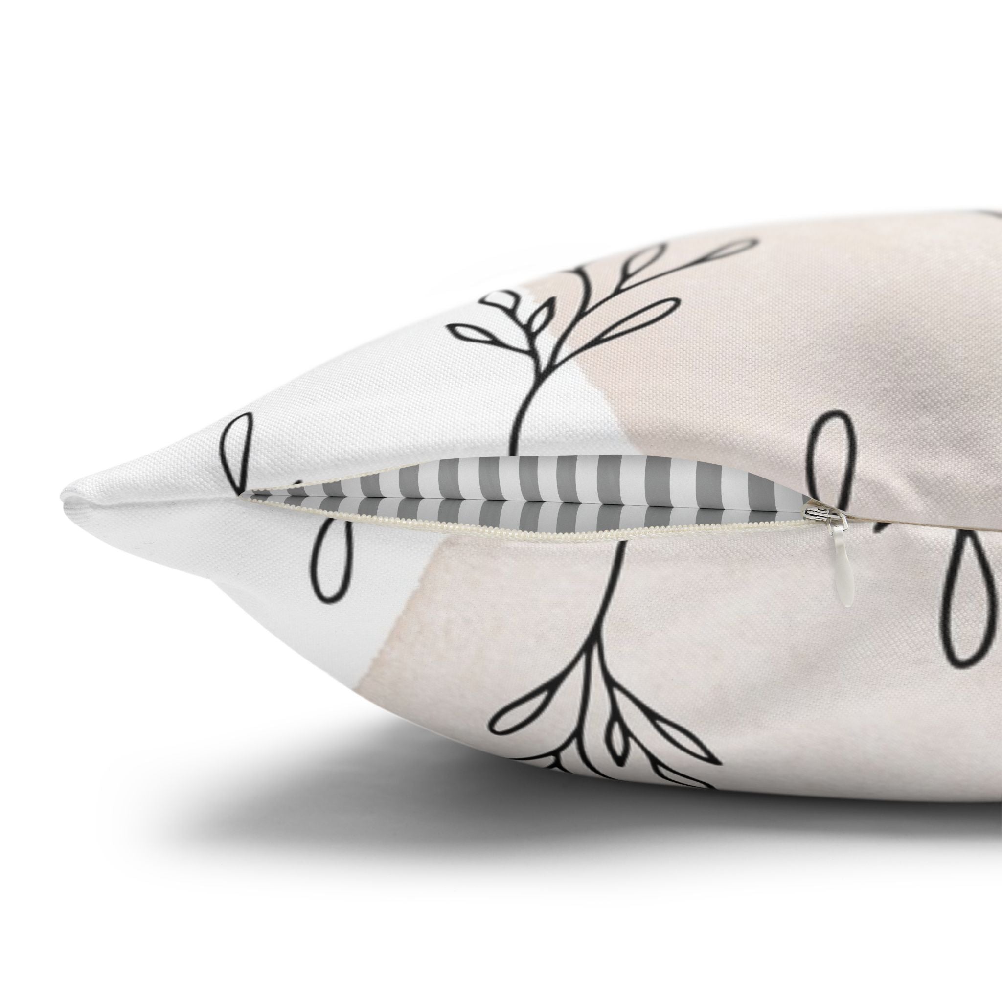 Boho Throw Pillow Cover; Blush Beige Hygge Leaves Couch Cushion