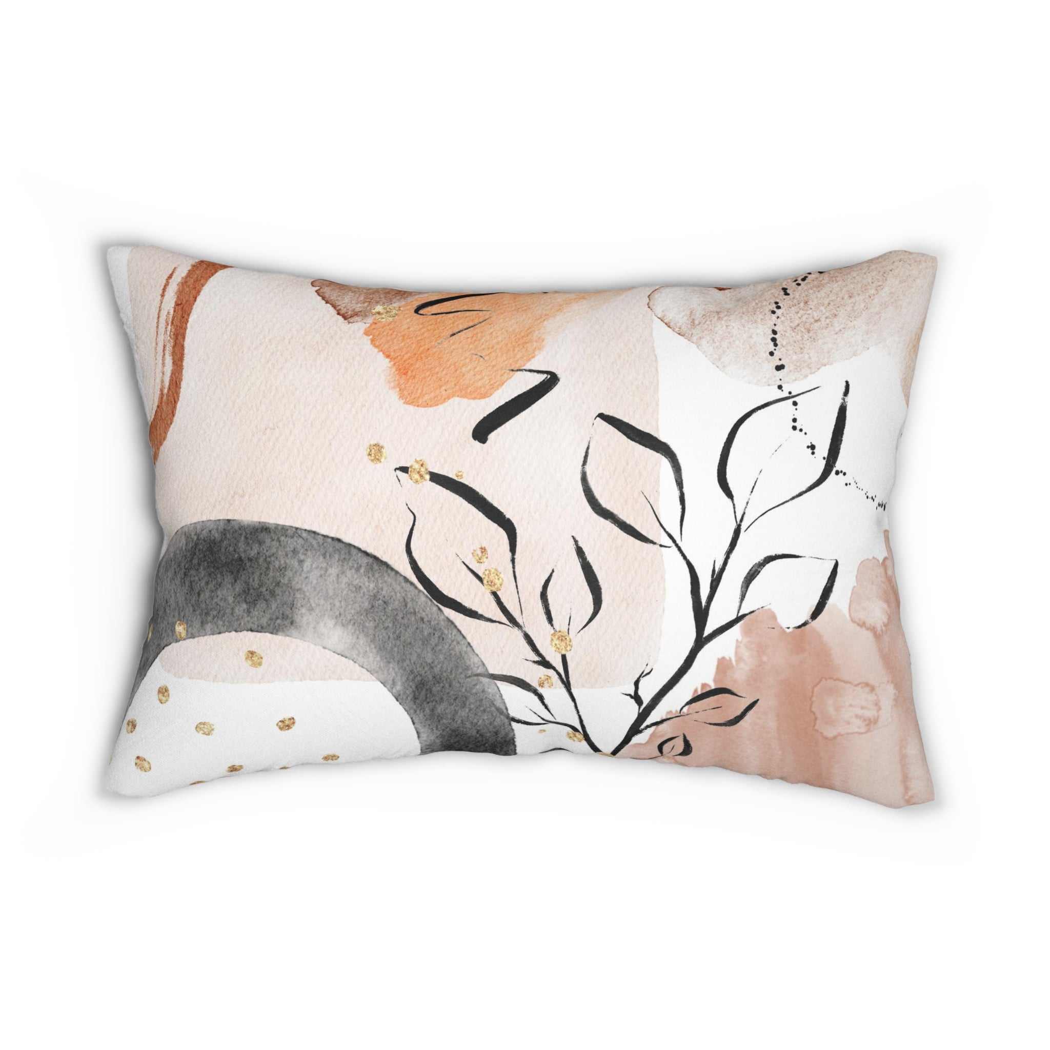 Boho Lumbar Pillow | Abstract Black White Beige Rust