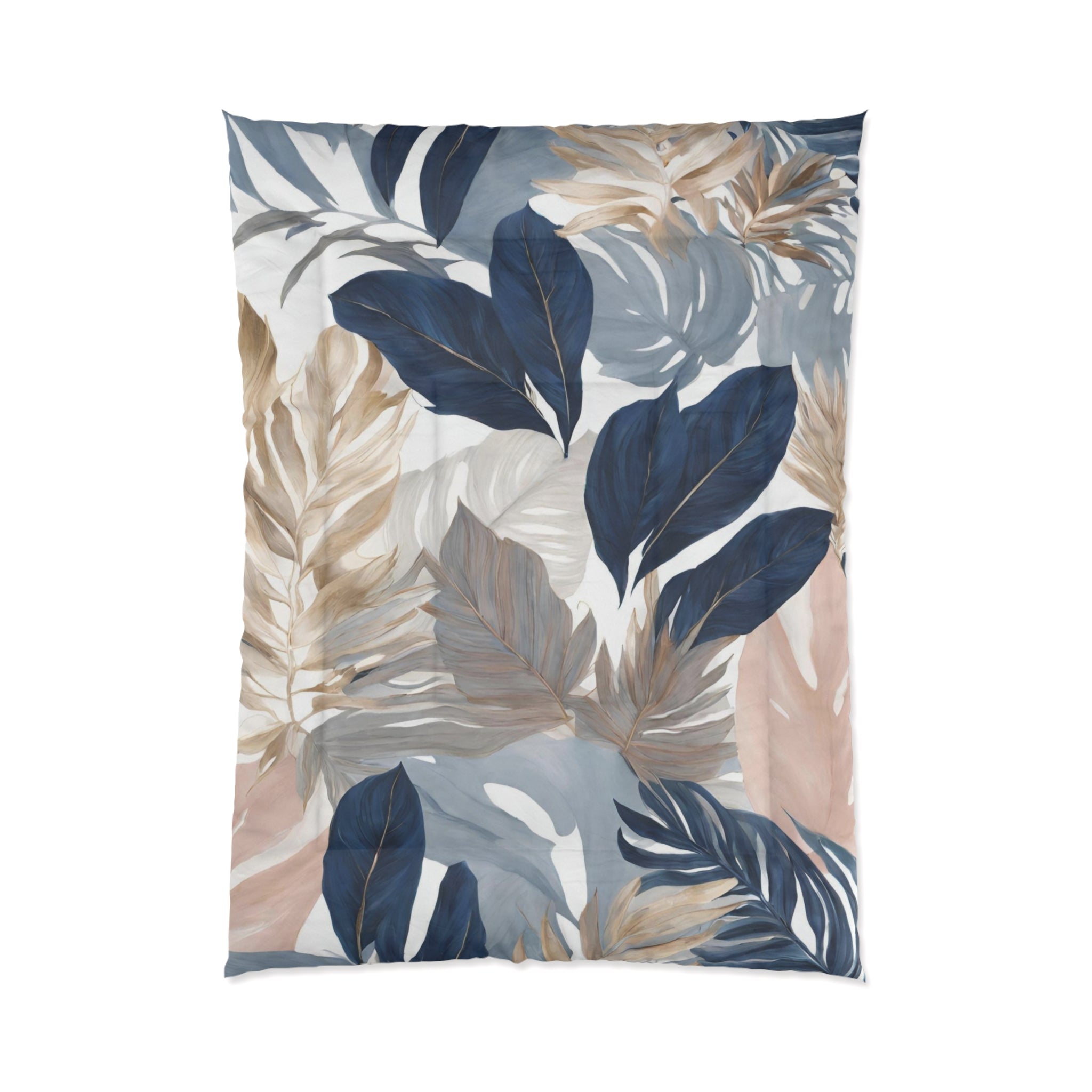 Floral Comforter | Navy Dusty Blue, Beige, Blush Pink Jungle