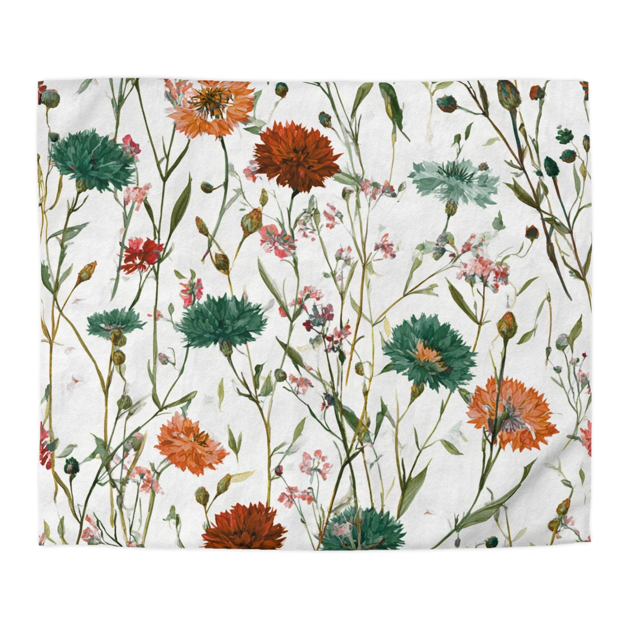 Floral Modern Duvet, Pillow Cover | White Orange Bedroom Decor
