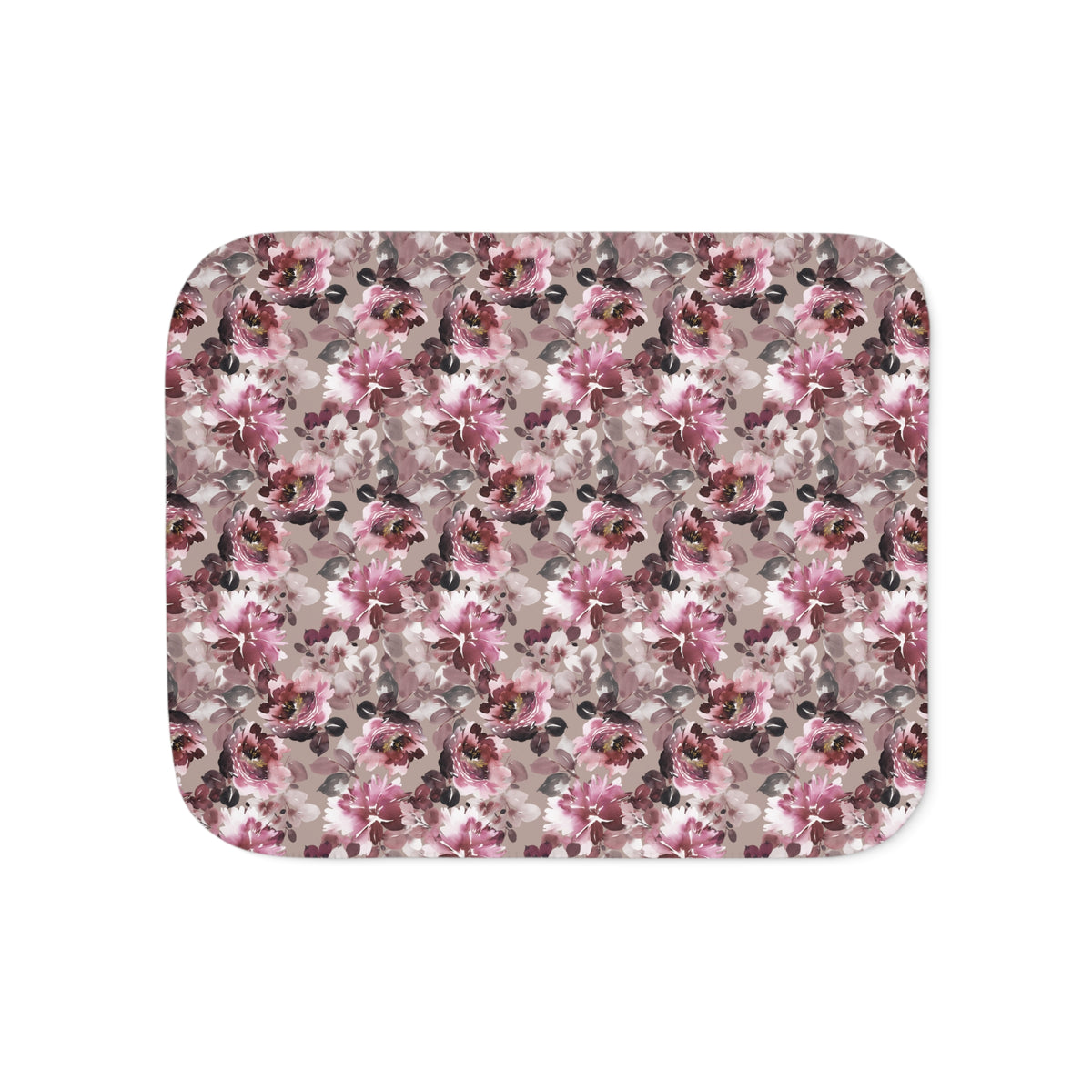 Burgundy Pink Watercolor Peony Sherpa Blanket | Moody Floral Throw