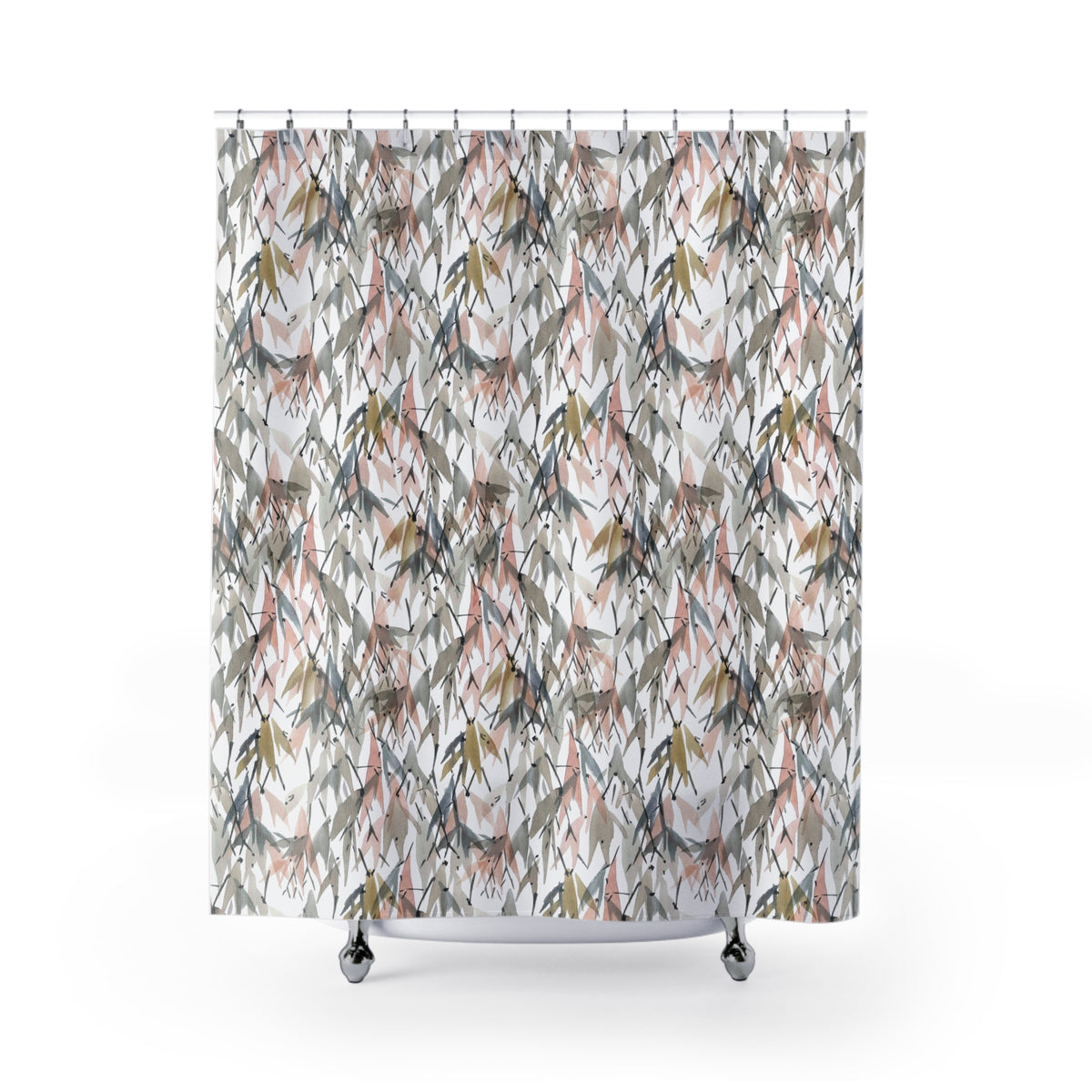 Blush Grey Abstract Willow Shower Curtain, Bath Curtain 71x74