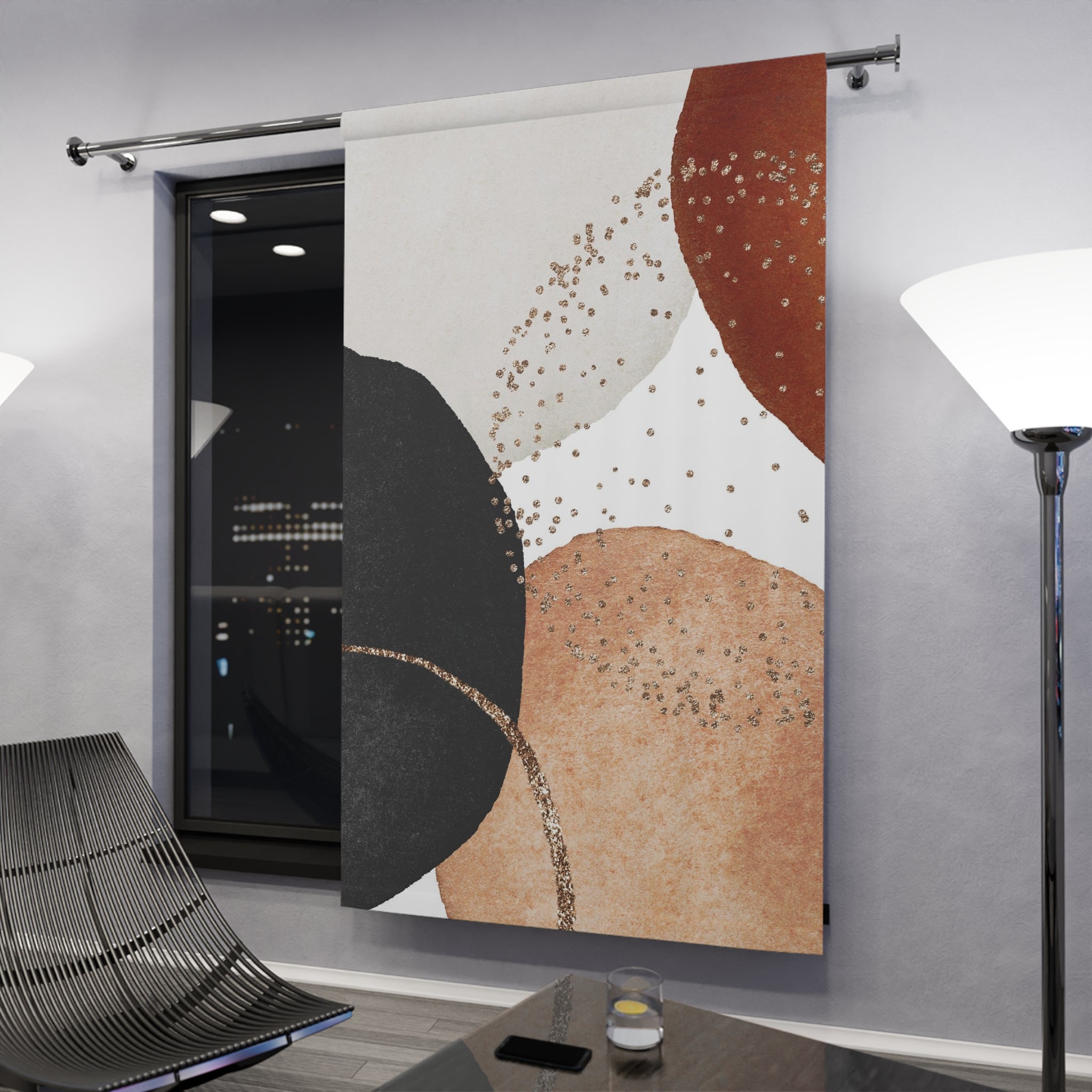 Abstract Window Curtain | Modern Rust Beige, Grey Black