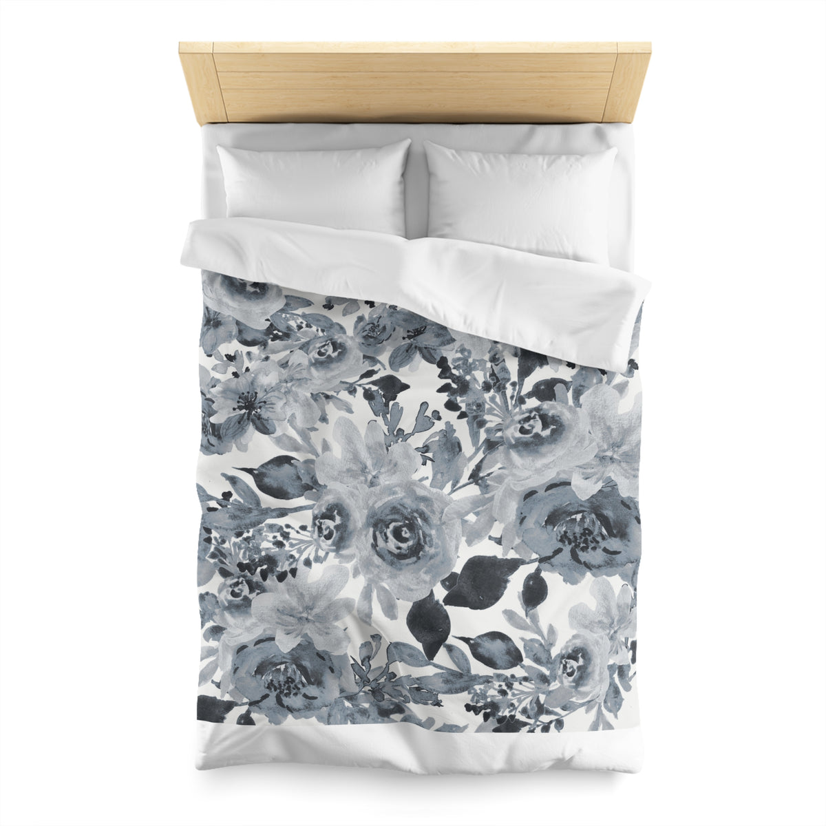 Dusty Grey Peony Duvet Cover | Slate Blue Watercolor Floral Bedding