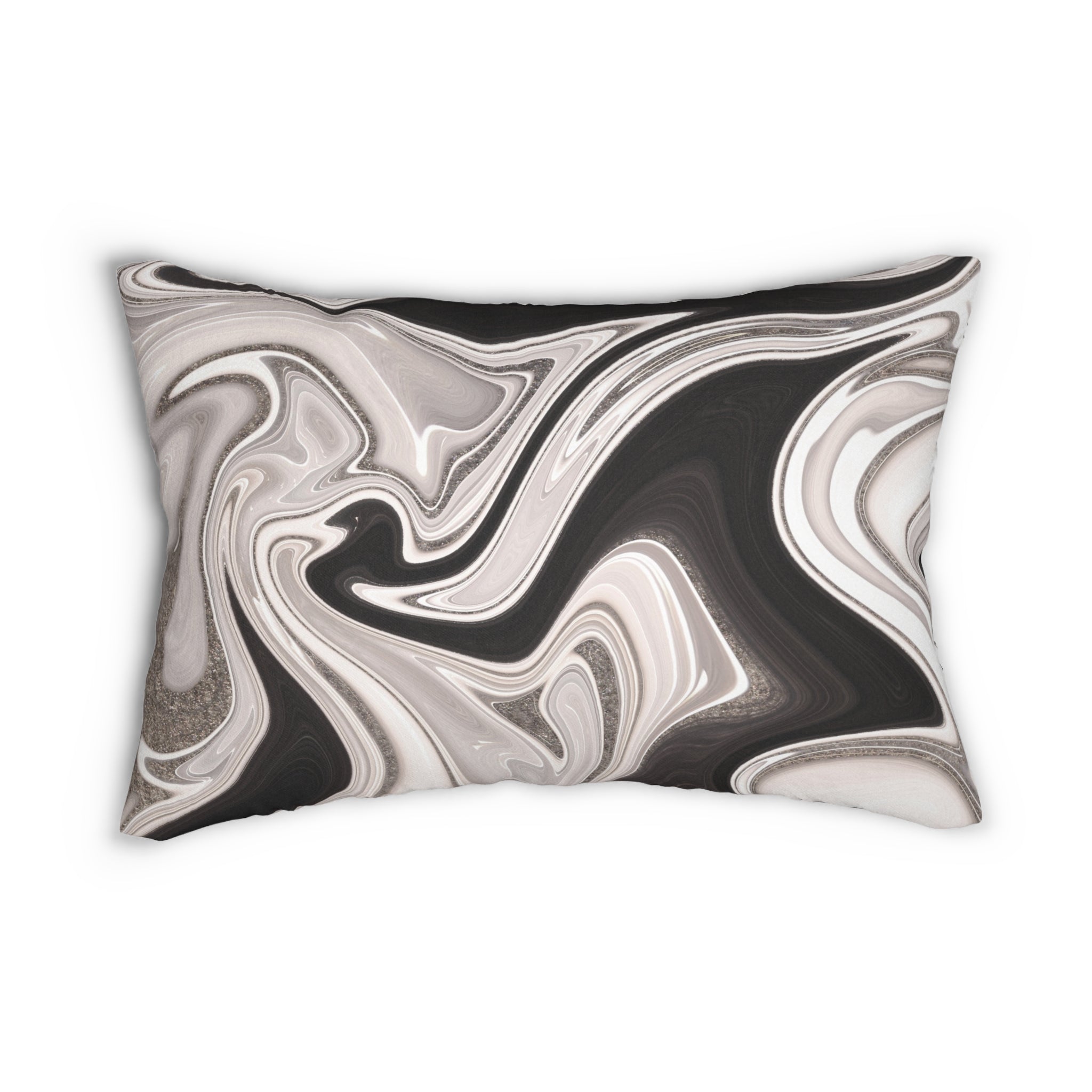 Abstract Lumbar Pillow | Black White Grey Marble Print