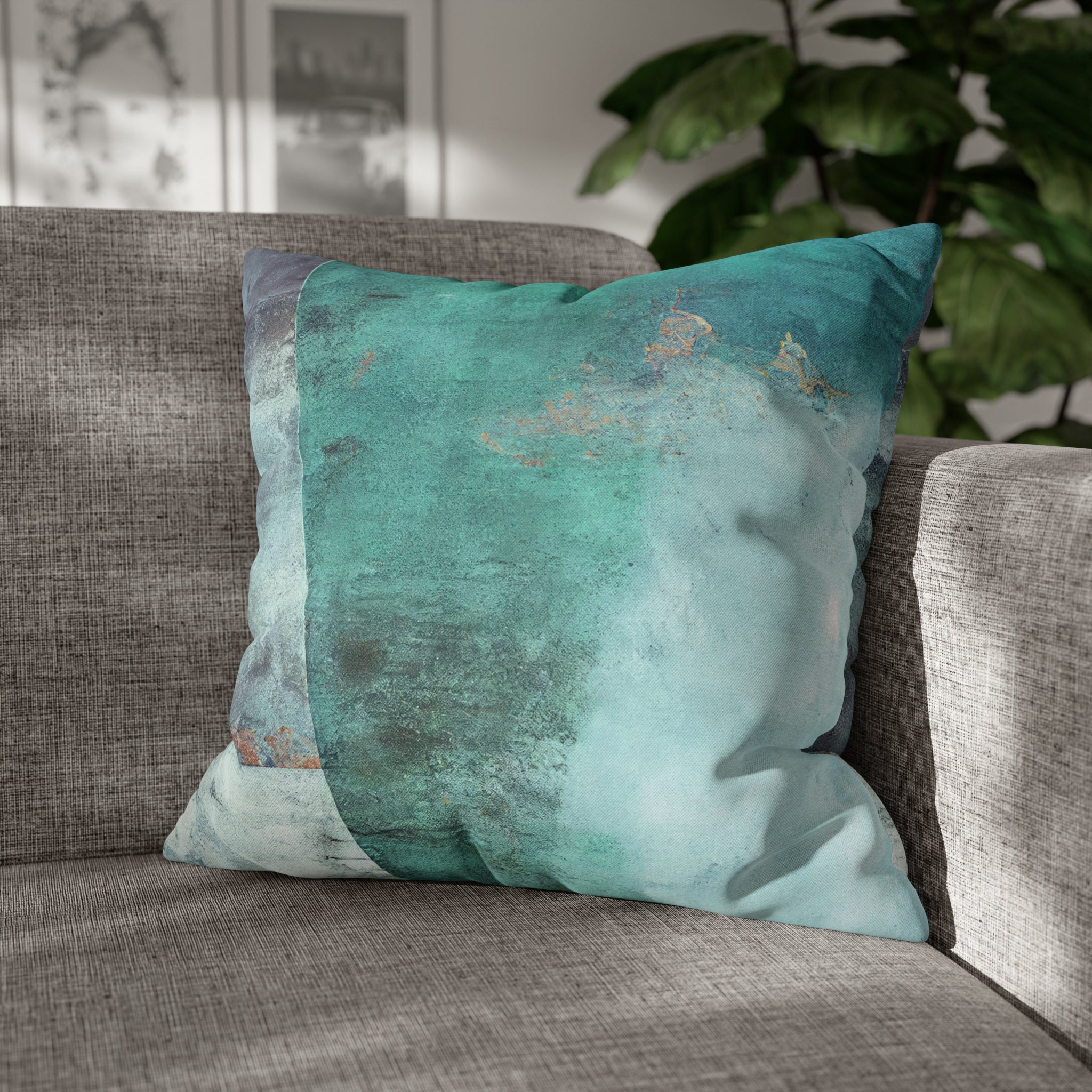 Ombre Pillow Cover | Teal Mint, Green Blue, Rustic Print