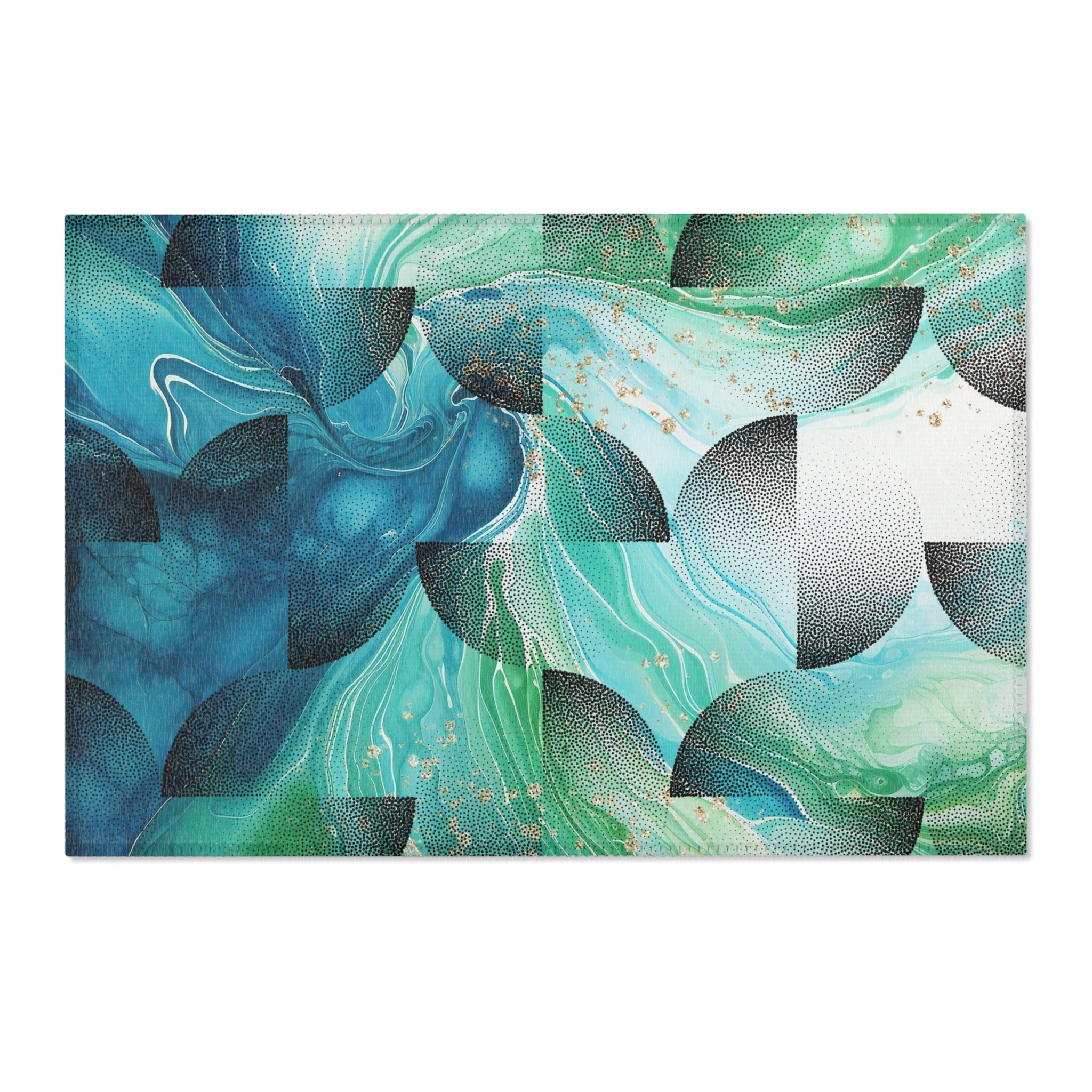 Abstract Colorful Area Rug | Blue Green, Black Rug