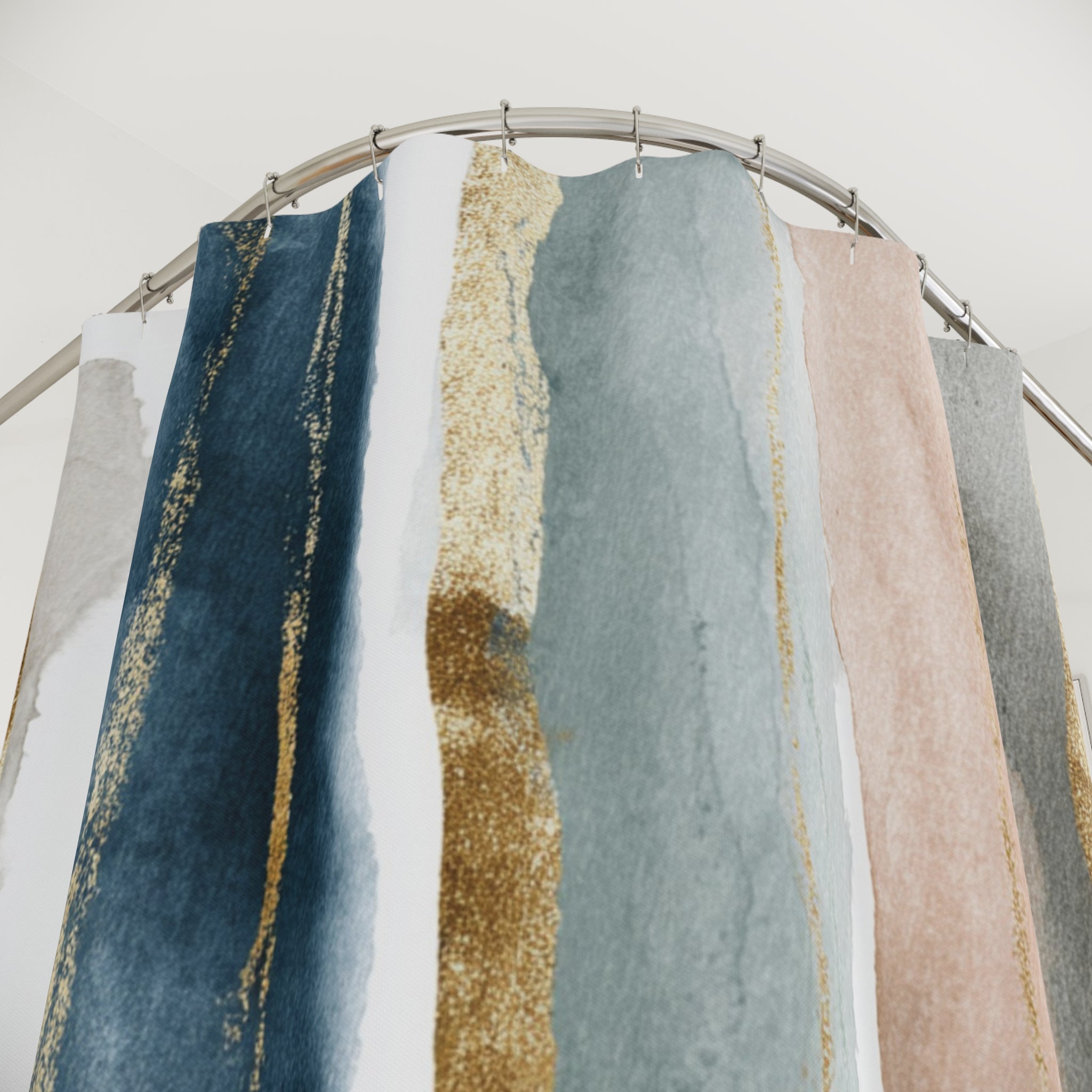 Abstract Watercolor Shower Curtain | Modern Blue & Blush Bathroom Decor