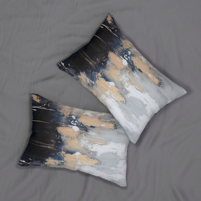 Boho Lumbar Pillow | Abstract Black Navy Blue, Beige Grey