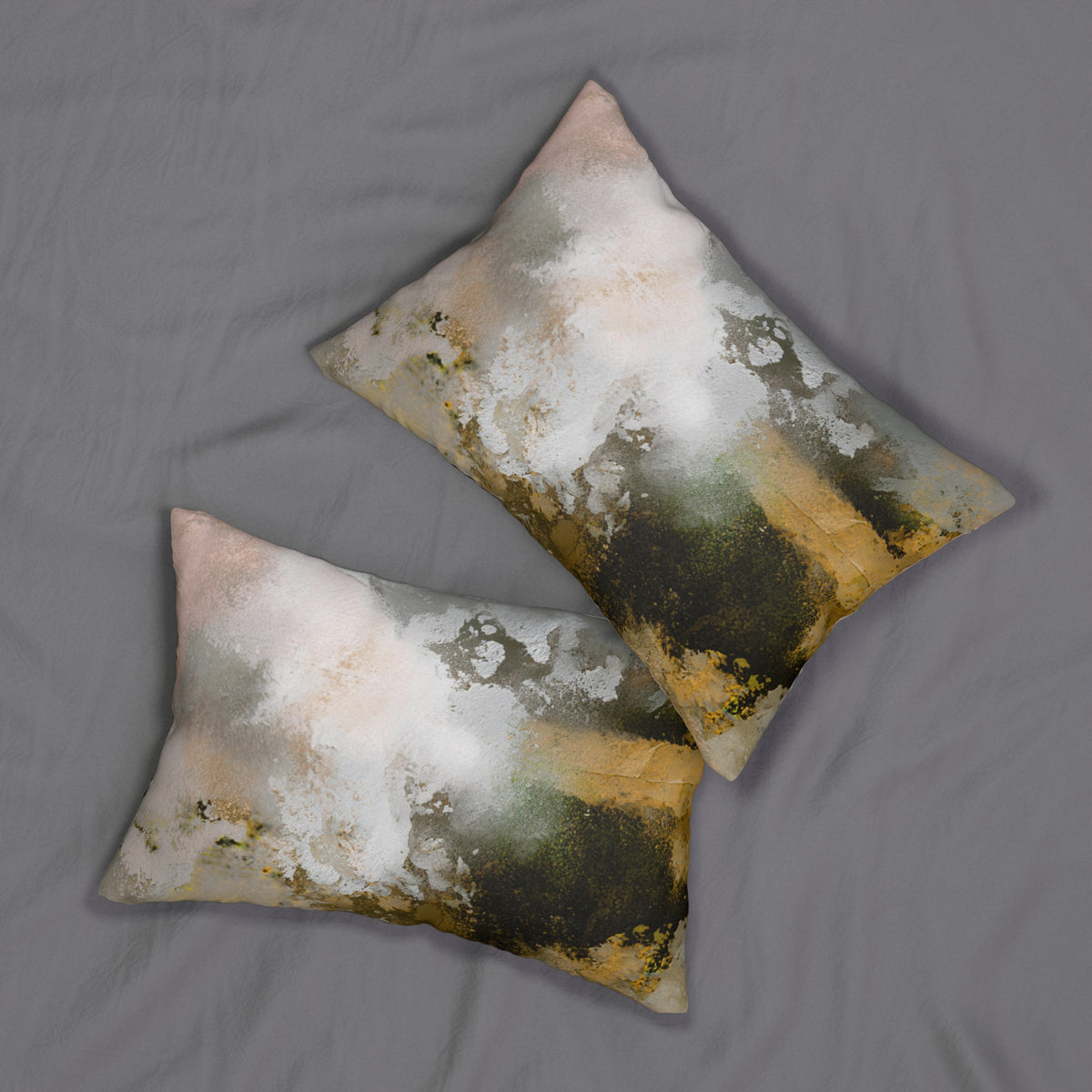 Blush Pink Grey and Olive Abstract Lumbar Pillow