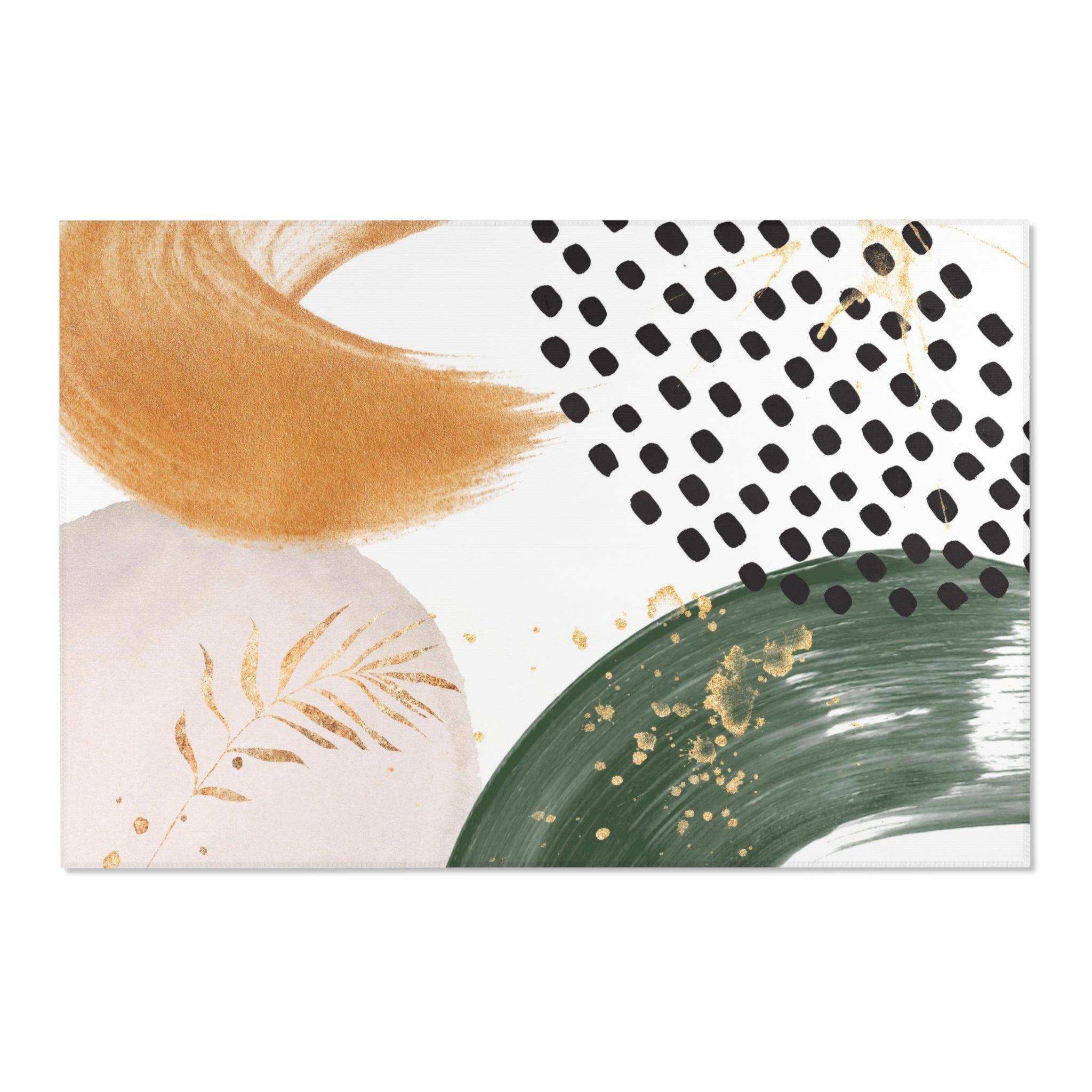 Abstract Boho Area Rug | White, Sage Green, Black Gold Orange