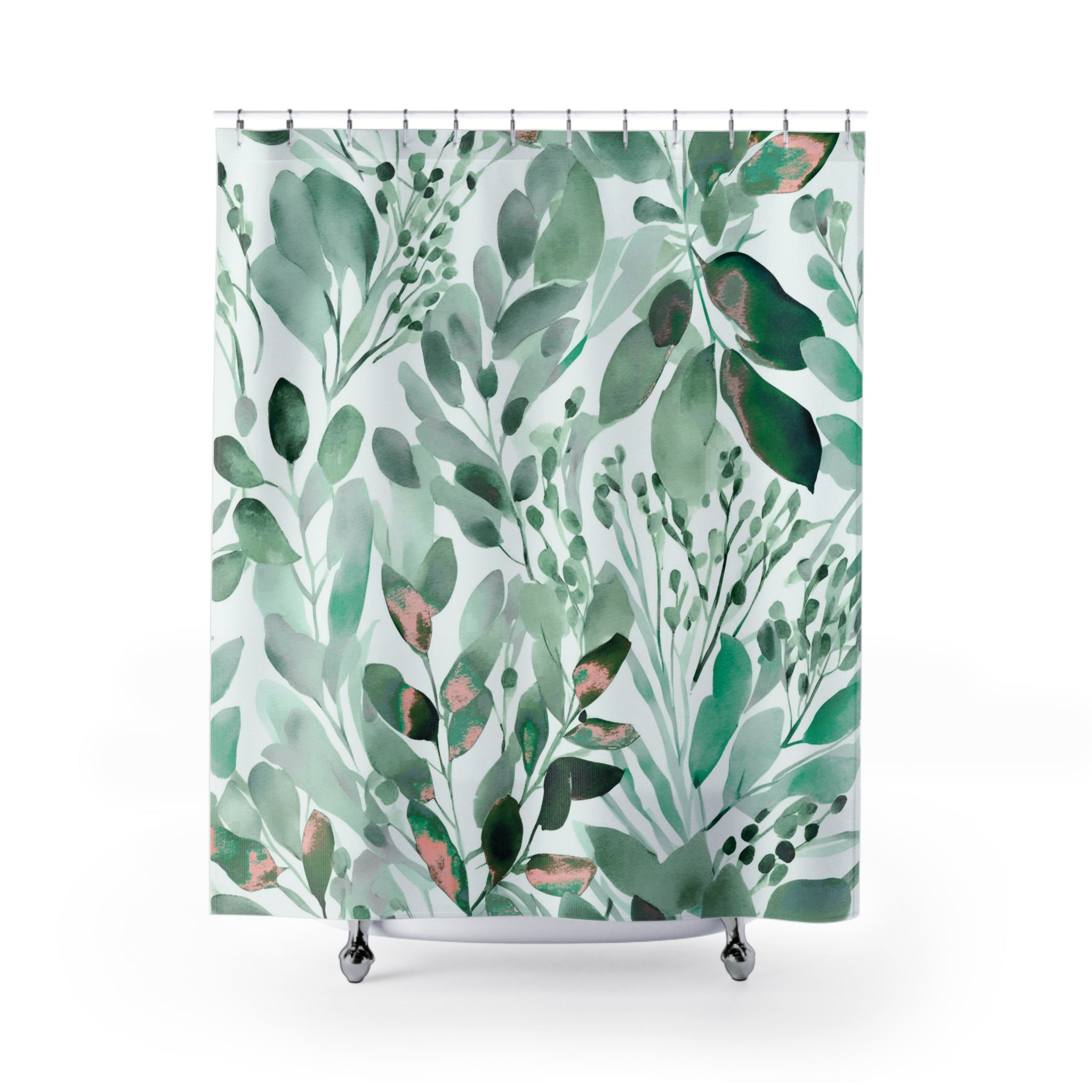 Boho Floral Shower Curtain | Green Abstract Botanical Watercolor