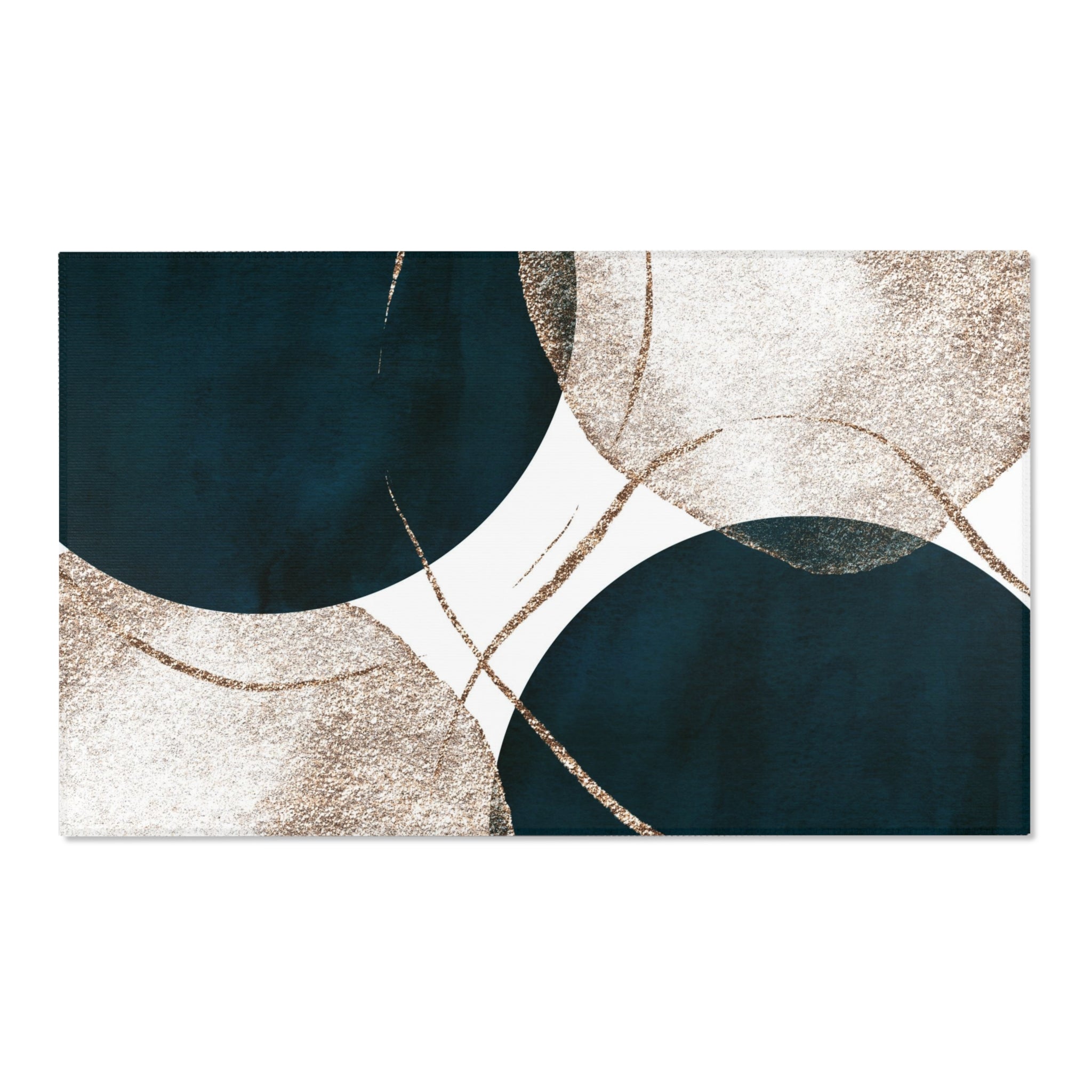 Abstract Boho Area Rug | Navy Blue, Gold Beige Minimalist