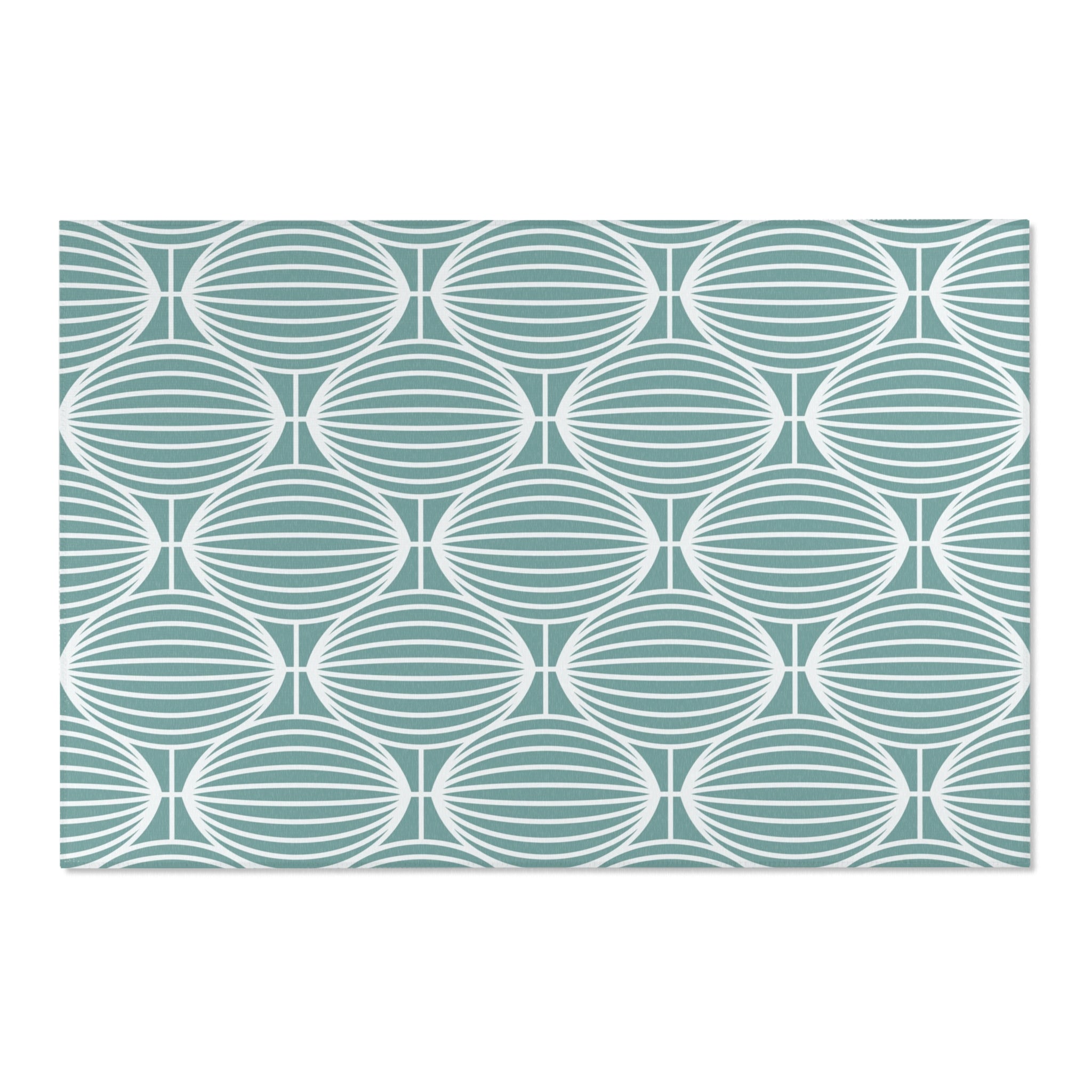 Art Deco Boho Area Rug | Teal Blue Geometric Minimalist